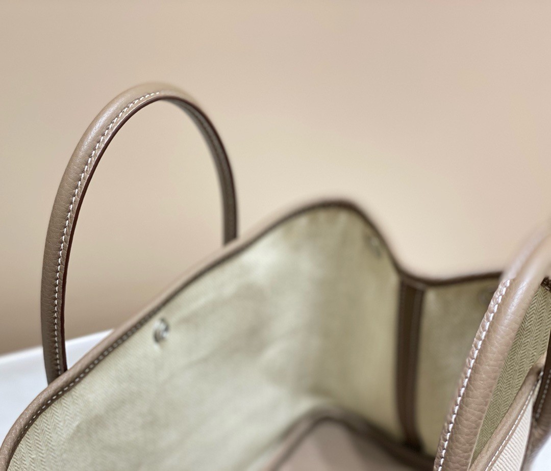 H**mes garden party 30cm bag in toile and taupe leather