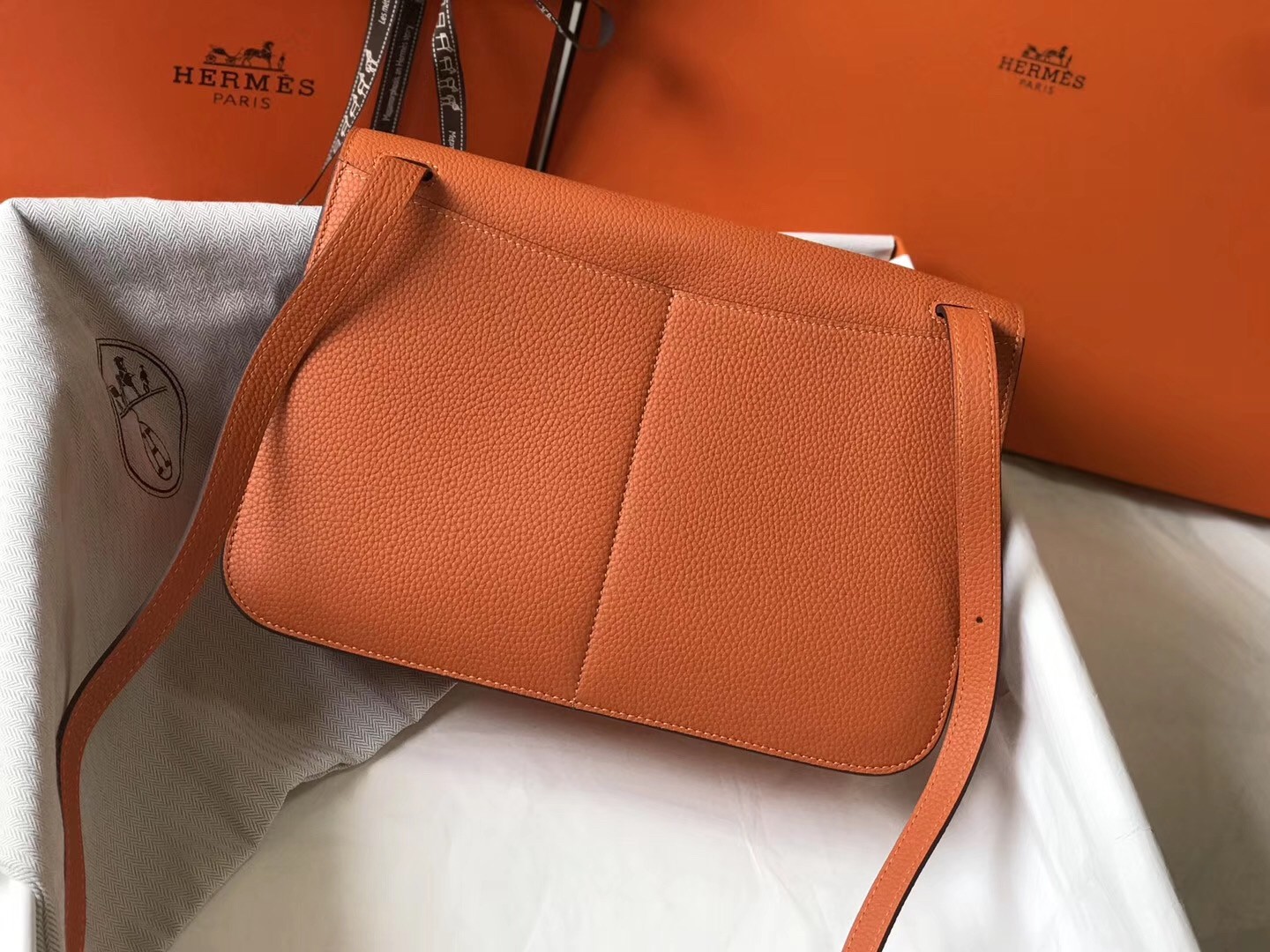 H**mes halzan 31cm bag in orange clemence leather