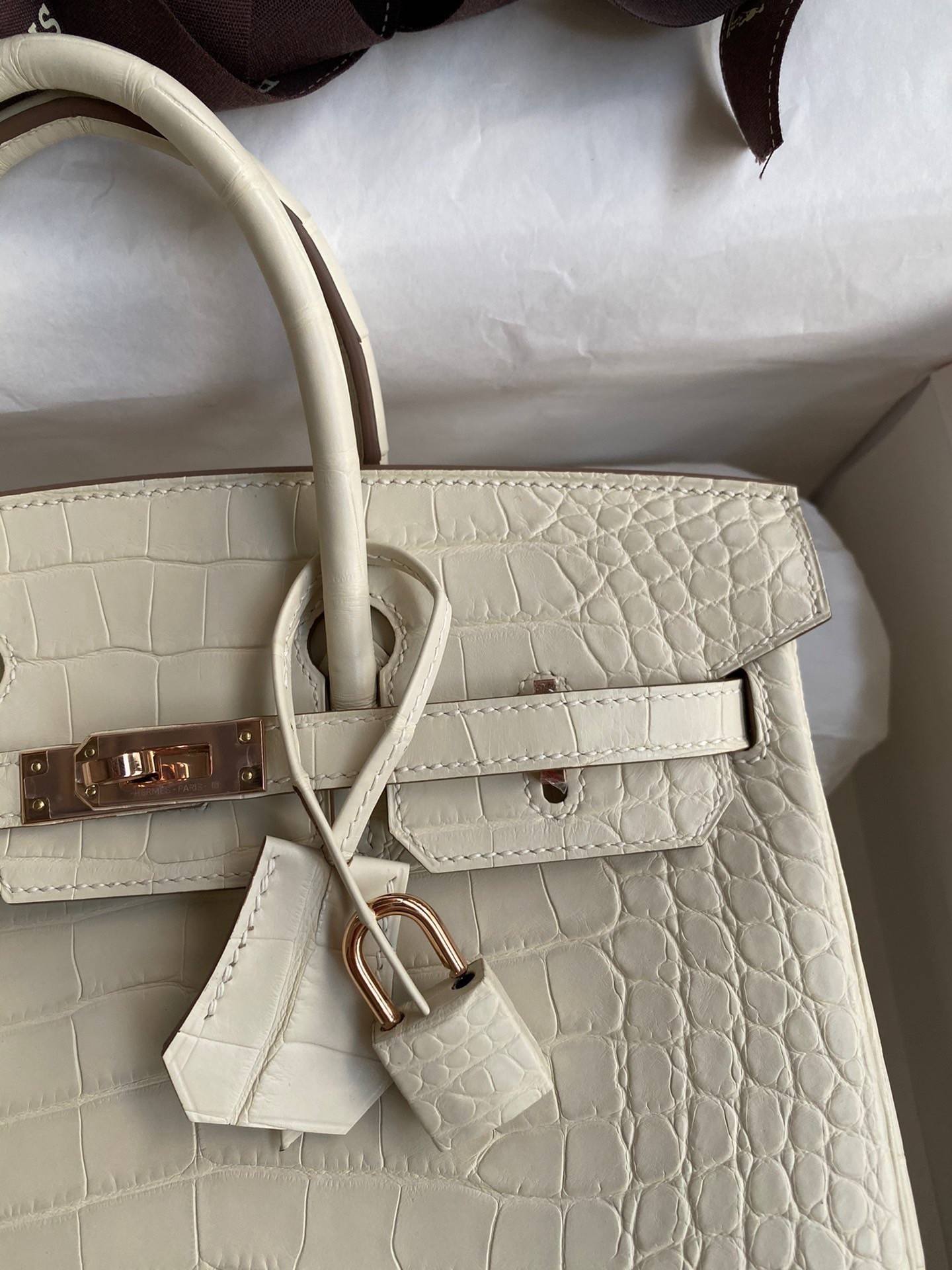 H**mes birkin 25 retourne handmade bag in nata matte alligator leather