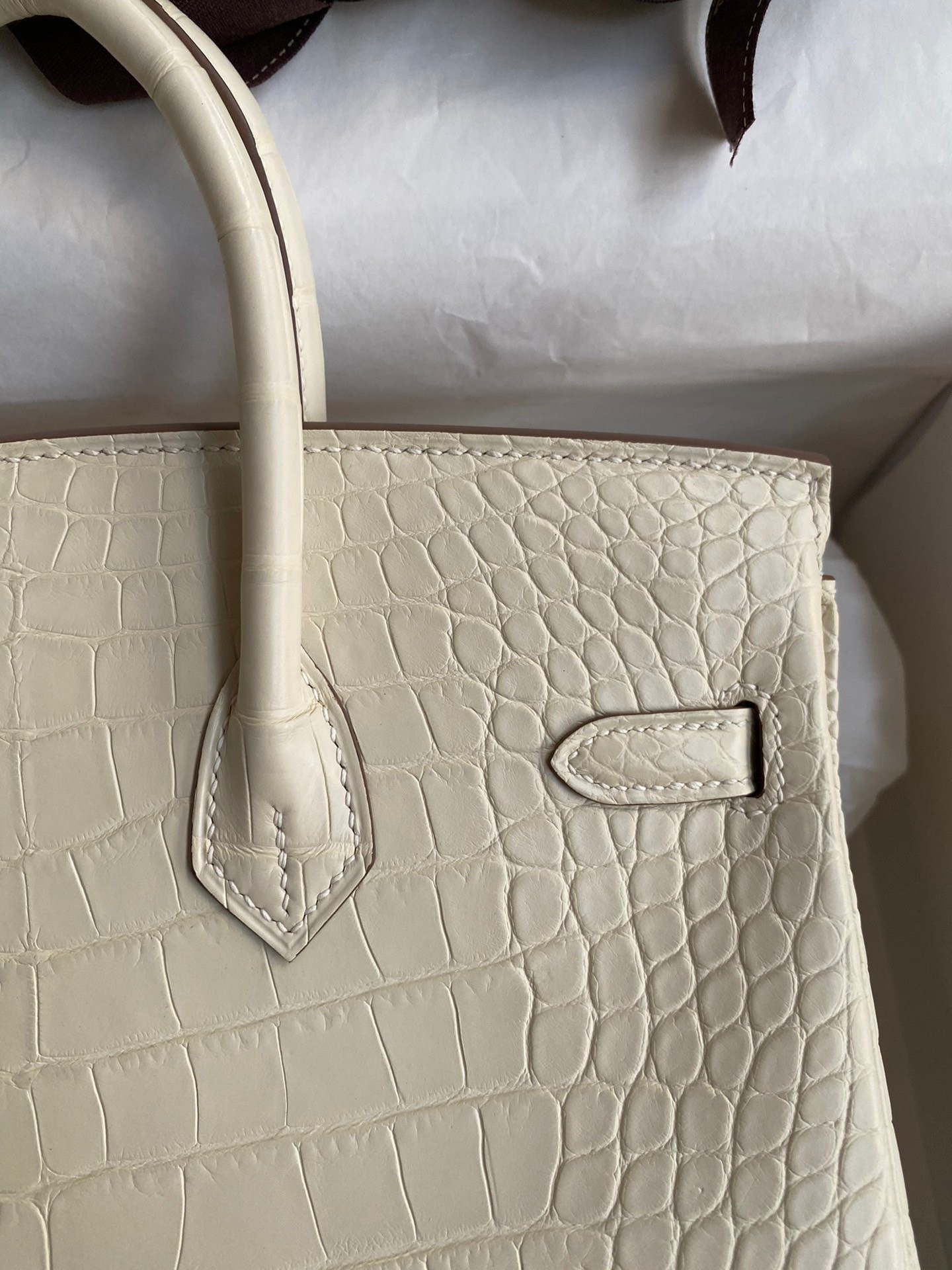 H**mes birkin 25 retourne handmade bag in nata matte alligator leather