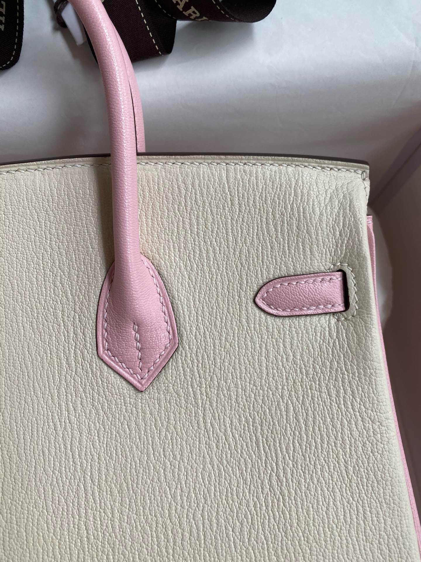 H**mes hss birkin 25 bicolor bag in craie and pink chevre mysore leather