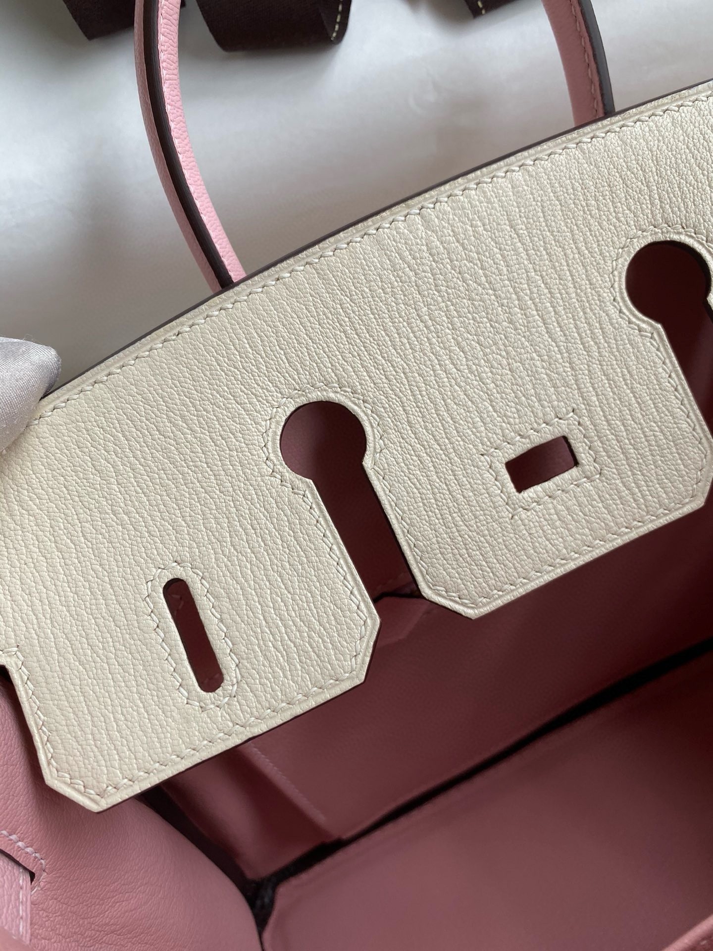 H**mes hss birkin 25 bicolor bag in craie and pink chevre mysore leather