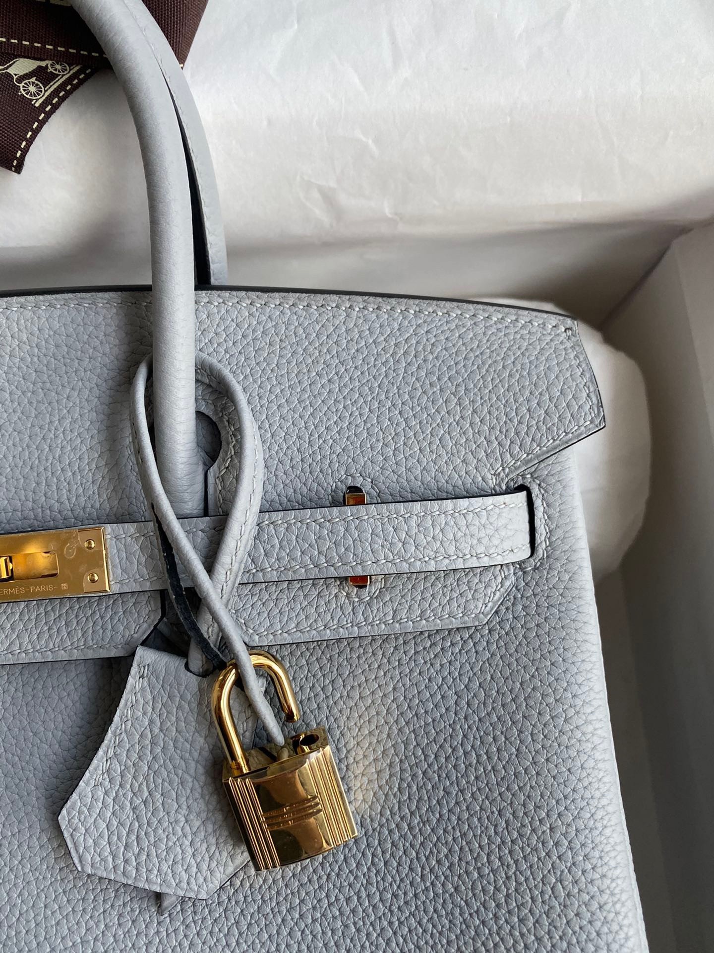H**mes birkin 25 retourne handmade bag in blue glacier clemence leather
