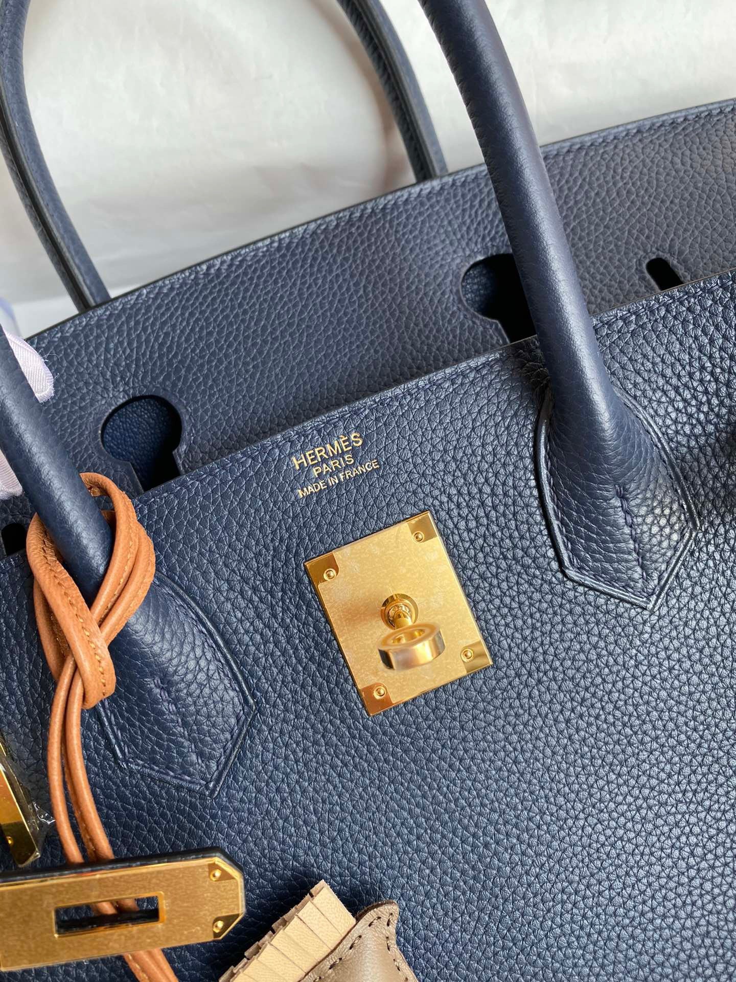 H**mes birkin 25 retourne handmade bag in blue saphir clemence leather