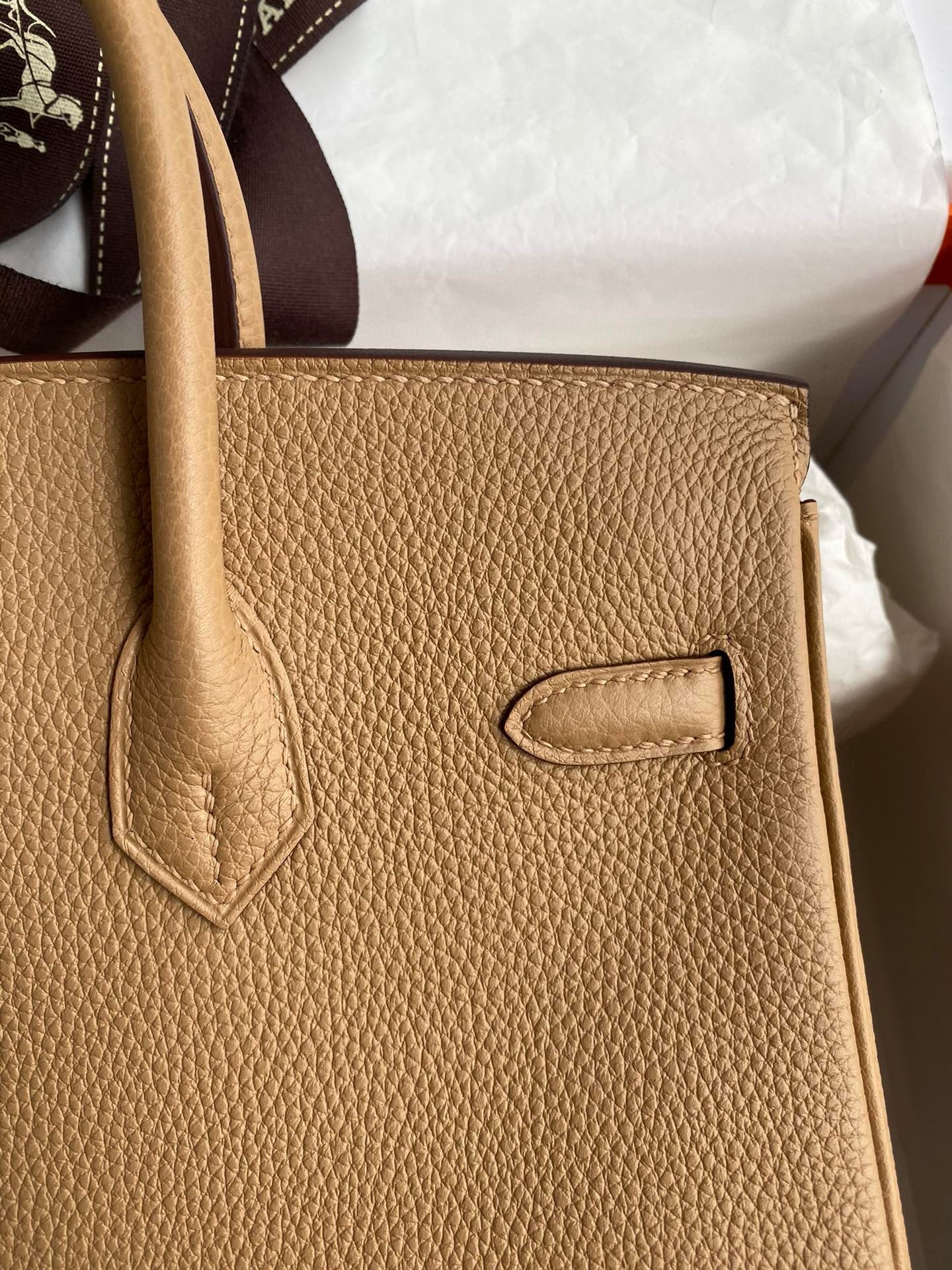H**mes birkin 25 retourne handmade bag in chai clemence leather