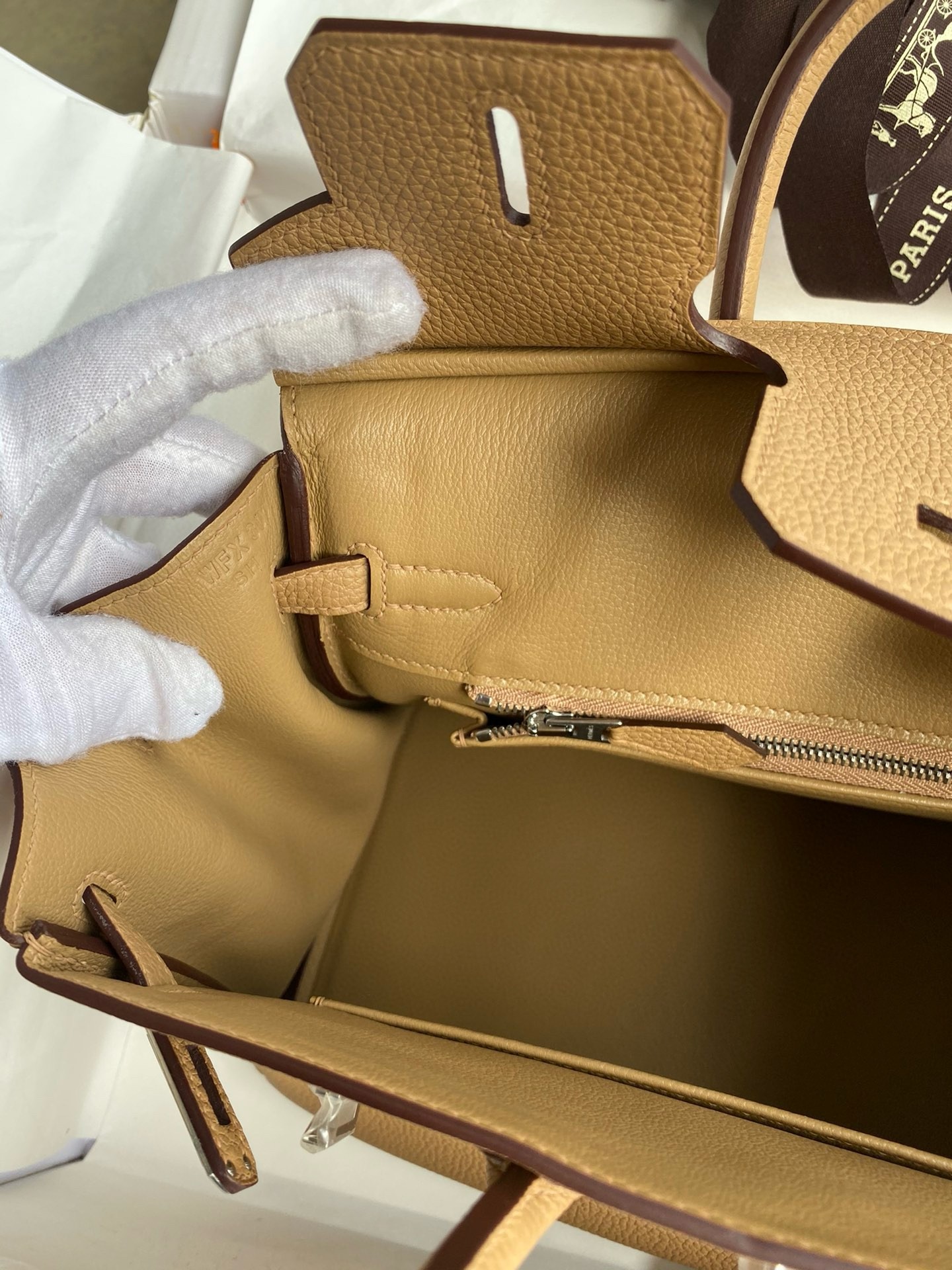 H**mes birkin 25 retourne handmade bag in chai clemence leather