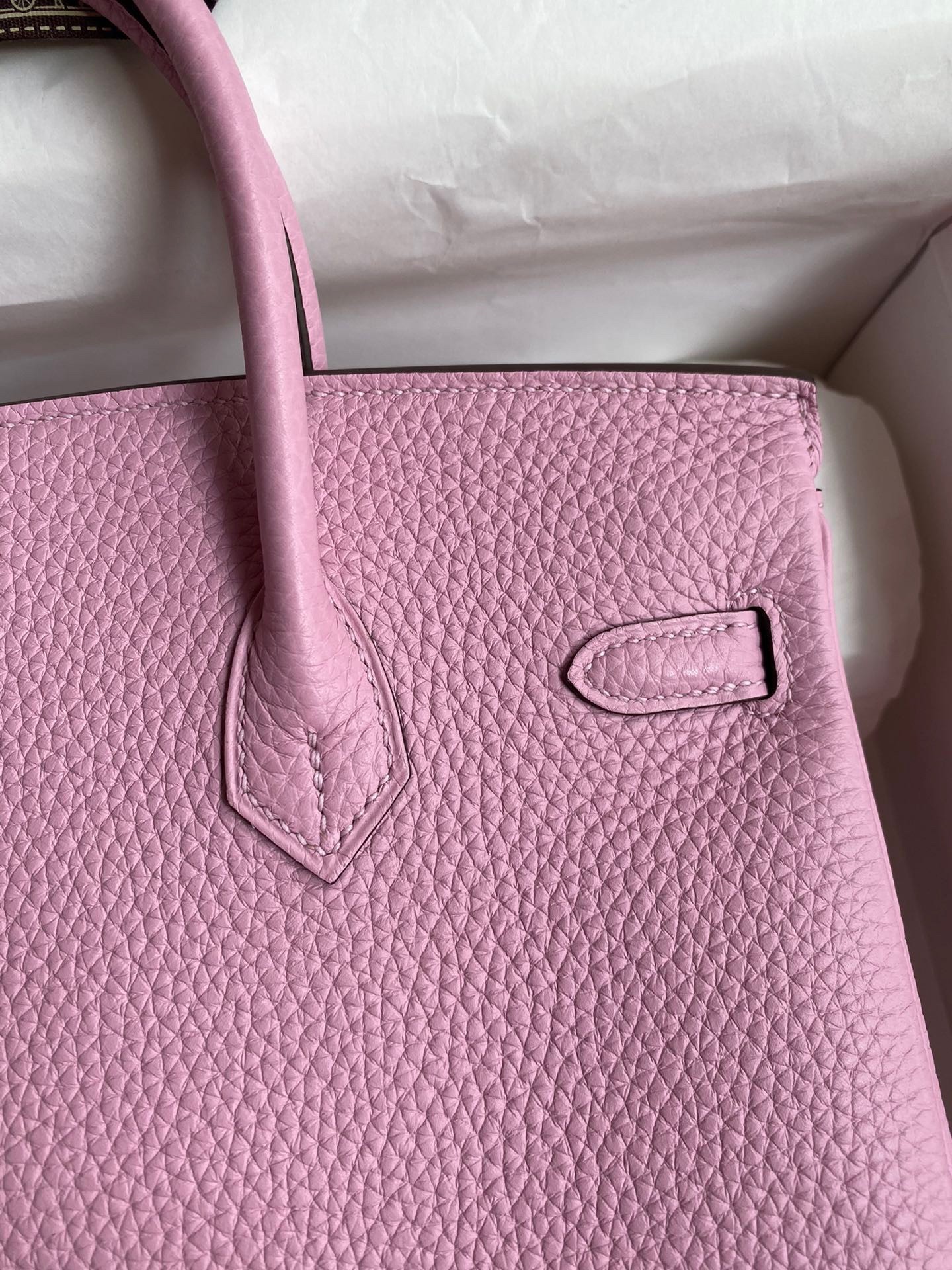 H**mes birkin 25 retourne handmade bag in mauve sylvestre clemence leather