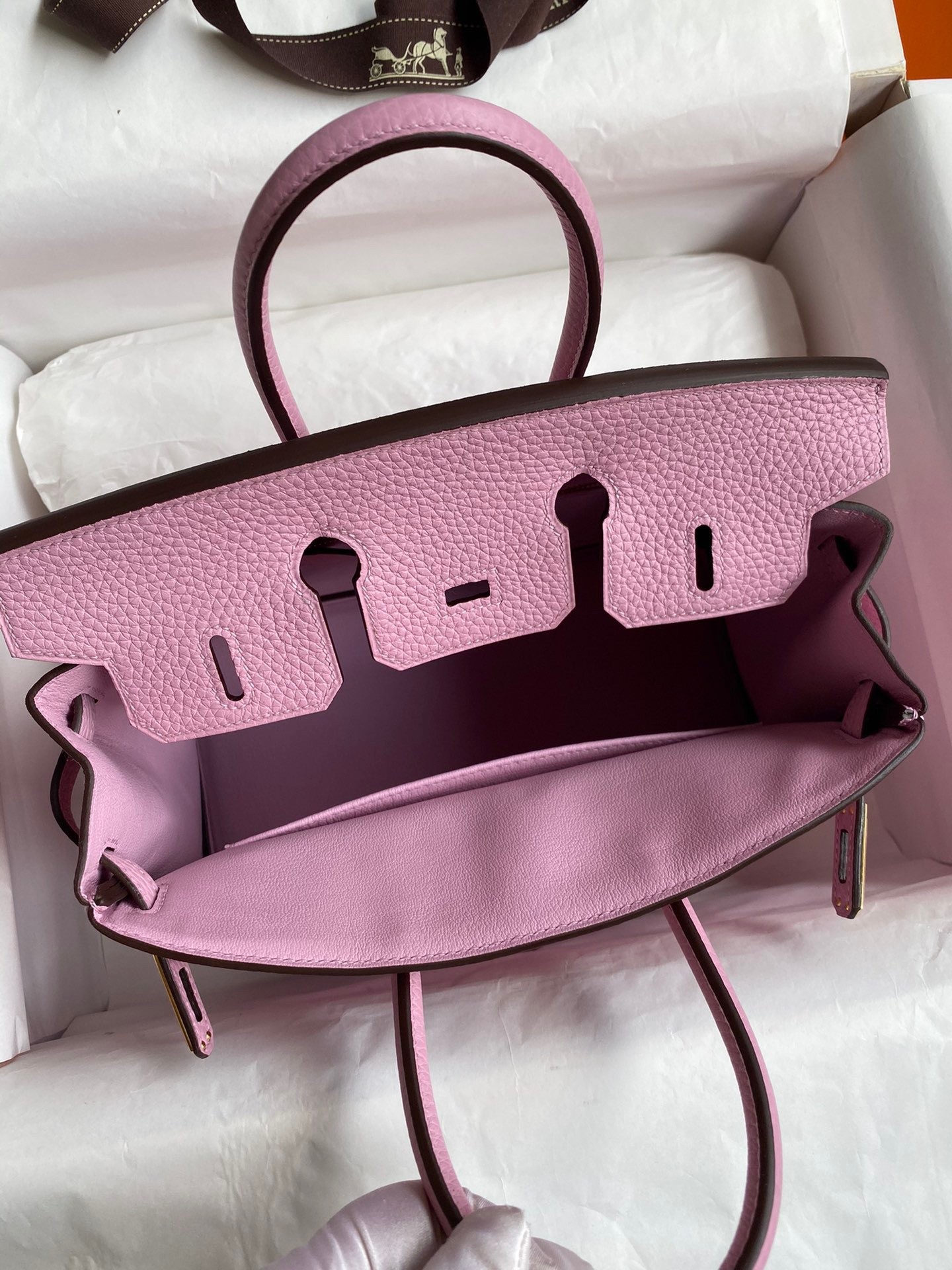 H**mes birkin 25 retourne handmade bag in mauve sylvestre clemence leather
