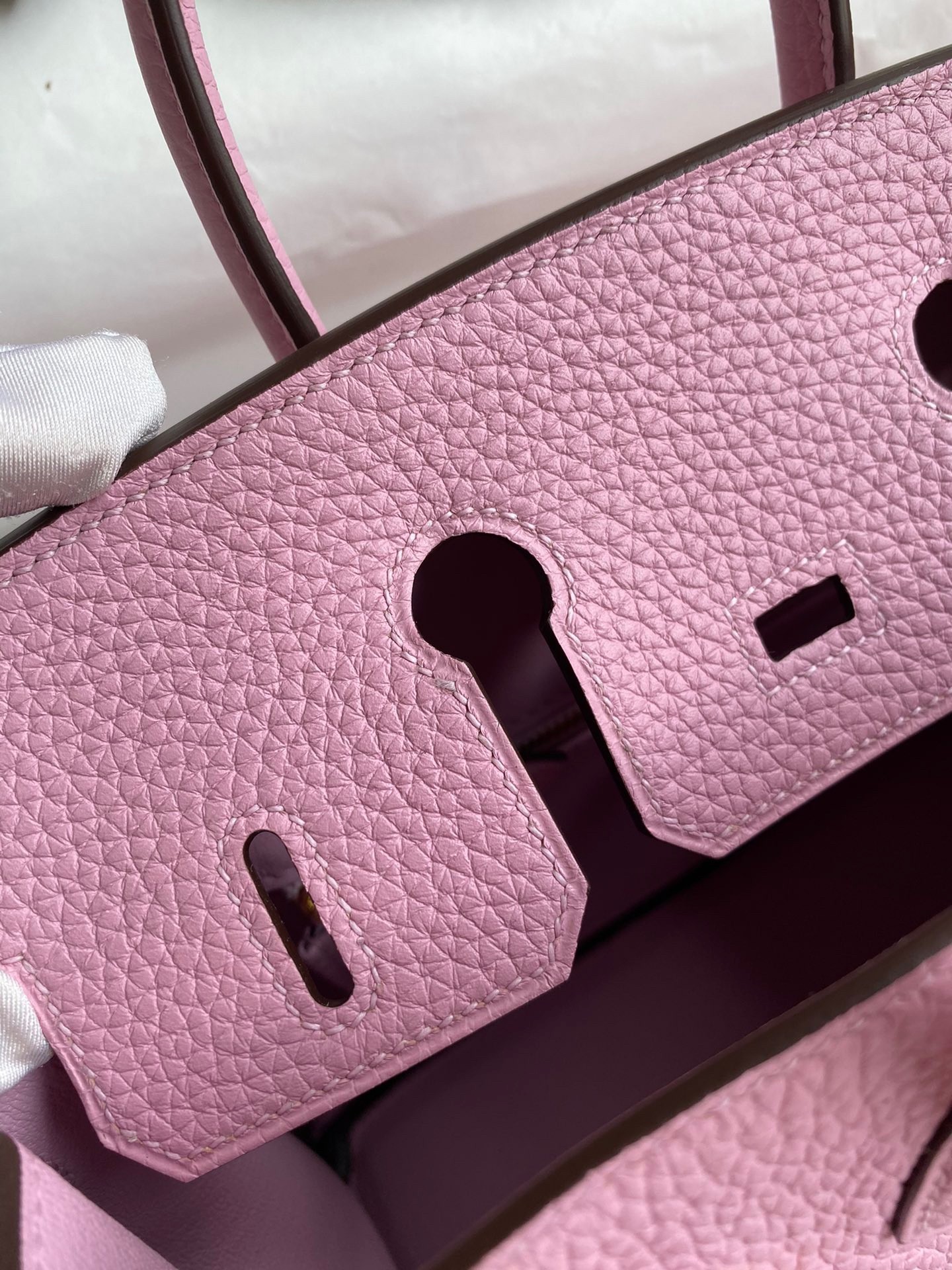 H**mes birkin 25 retourne handmade bag in mauve sylvestre clemence leather
