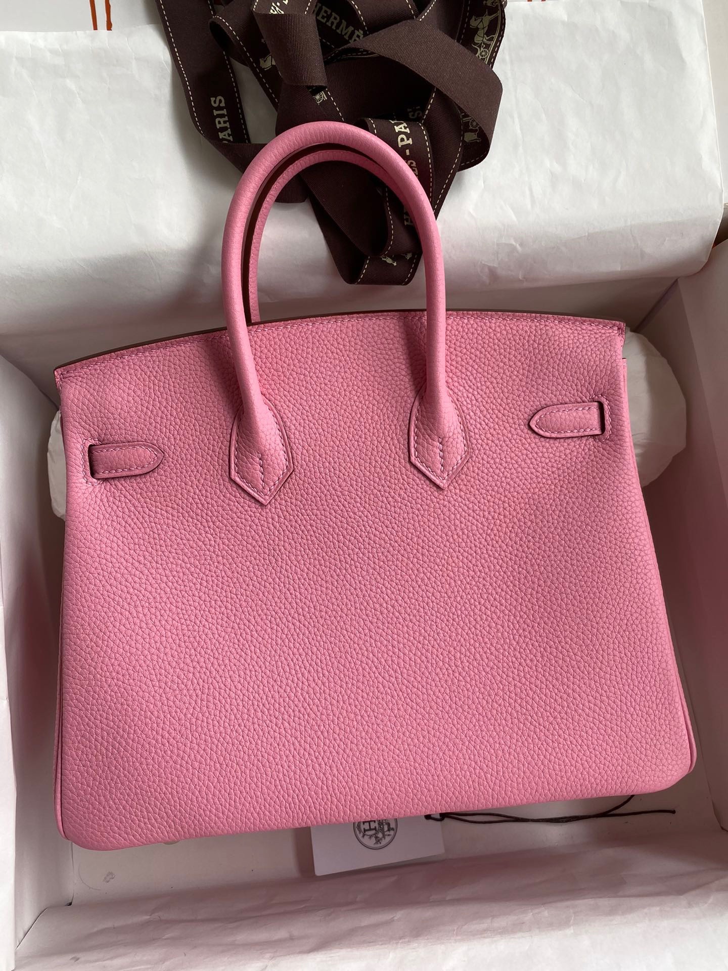 H**mes birkin 25 retourne handmade bag in pink clemence leather
