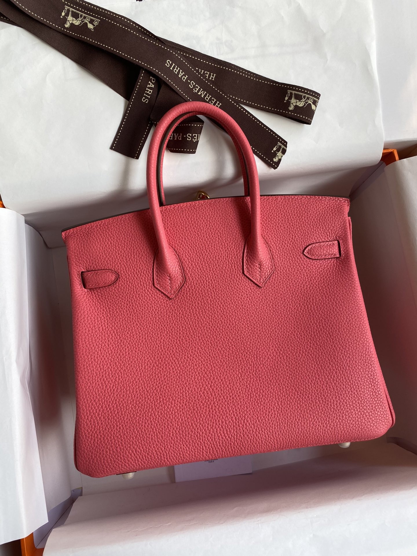 H**mes birkin 25 retourne handmade bag in rose lipstick clemence leather