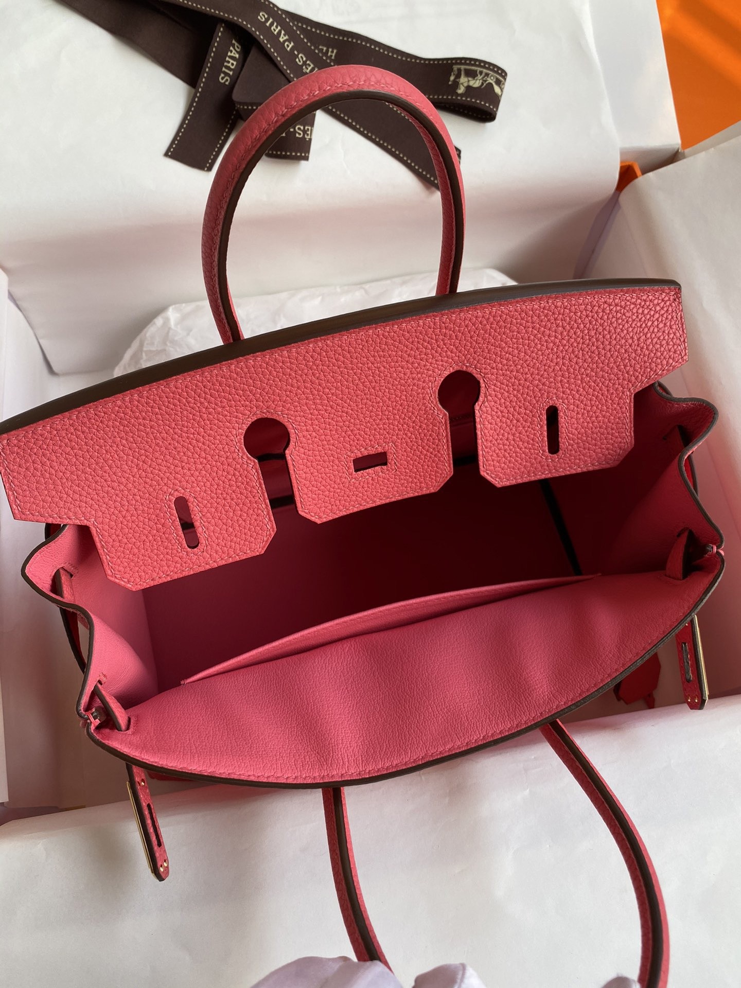 H**mes birkin 25 retourne handmade bag in rose lipstick clemence leather