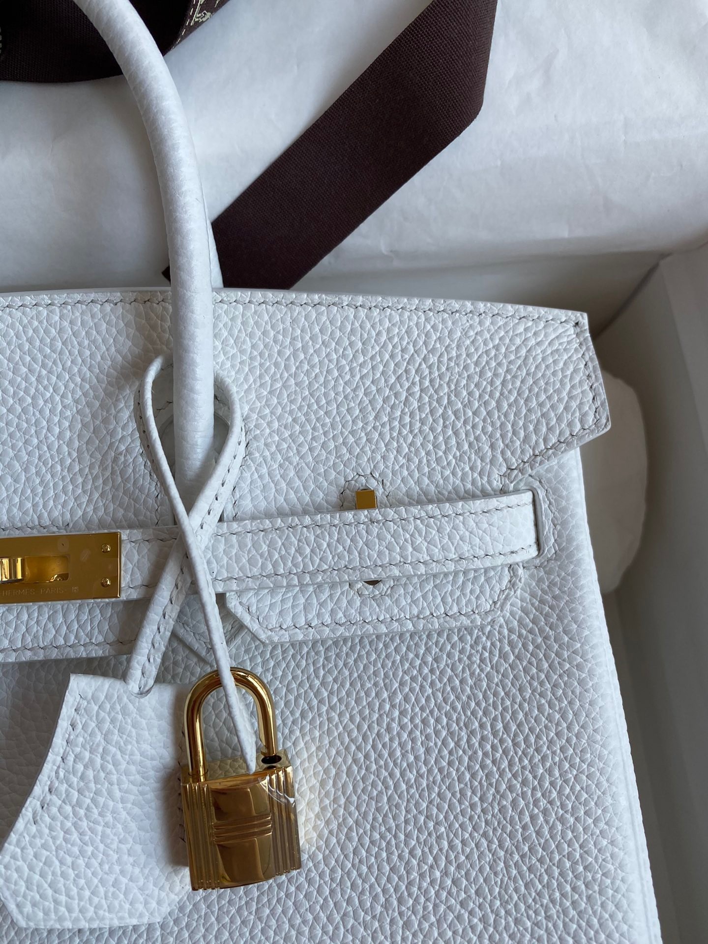 H**mes birkin 25 retourne handmade bag in white clemence leather