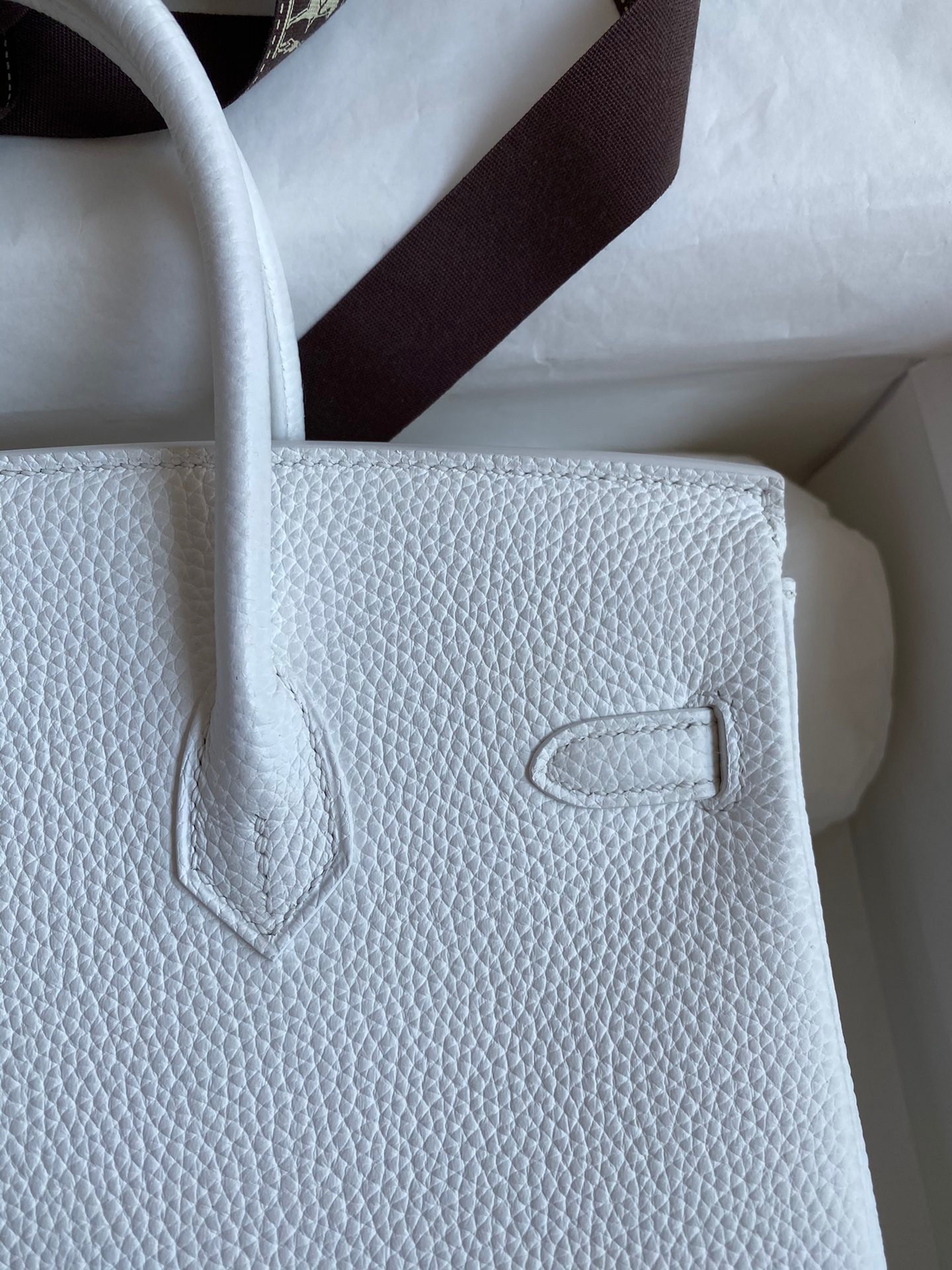 H**mes birkin 25 retourne handmade bag in white clemence leather