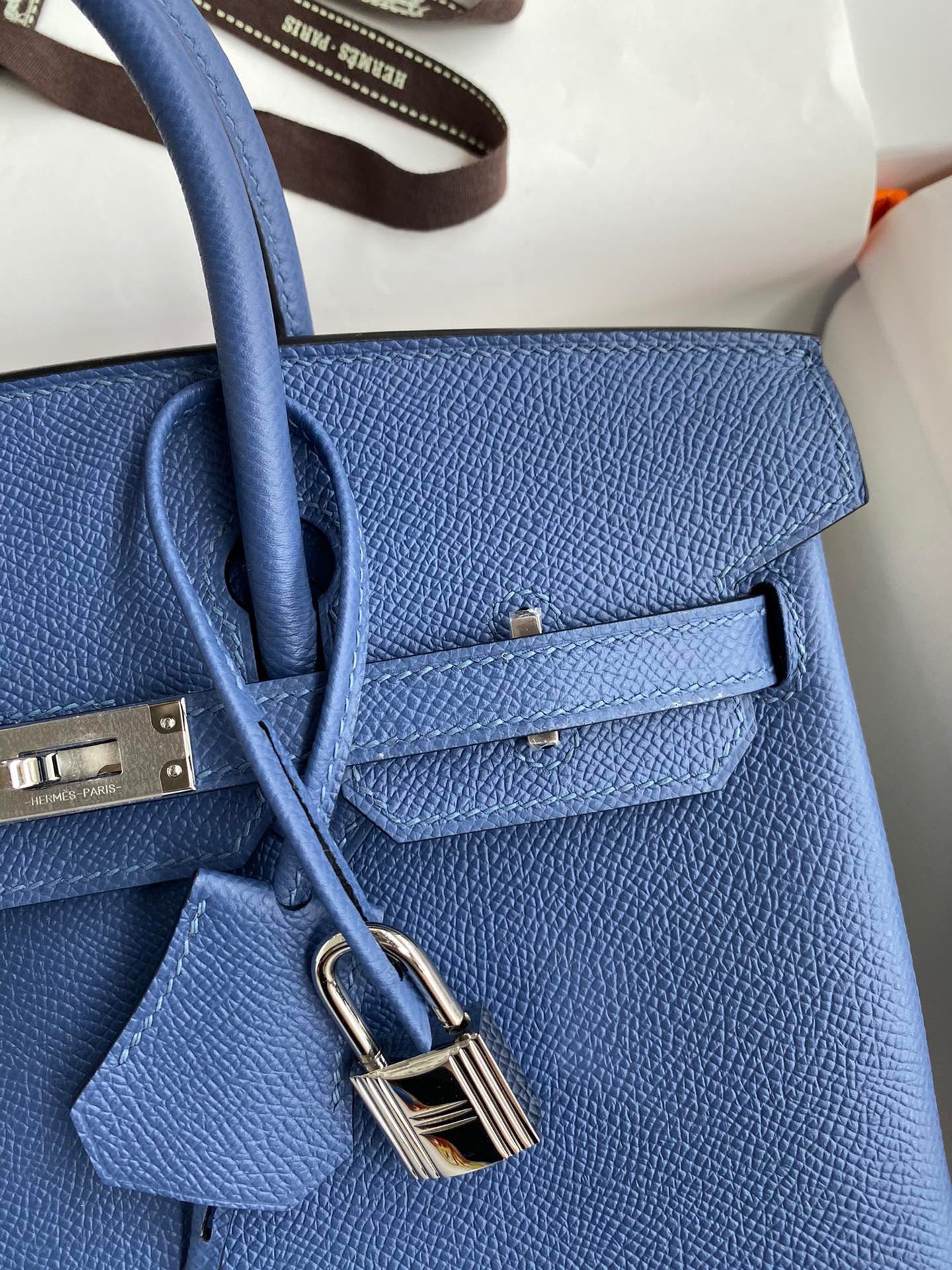H**mes birkin 25 retourne handmade bag in blue agate epsom calfskin
