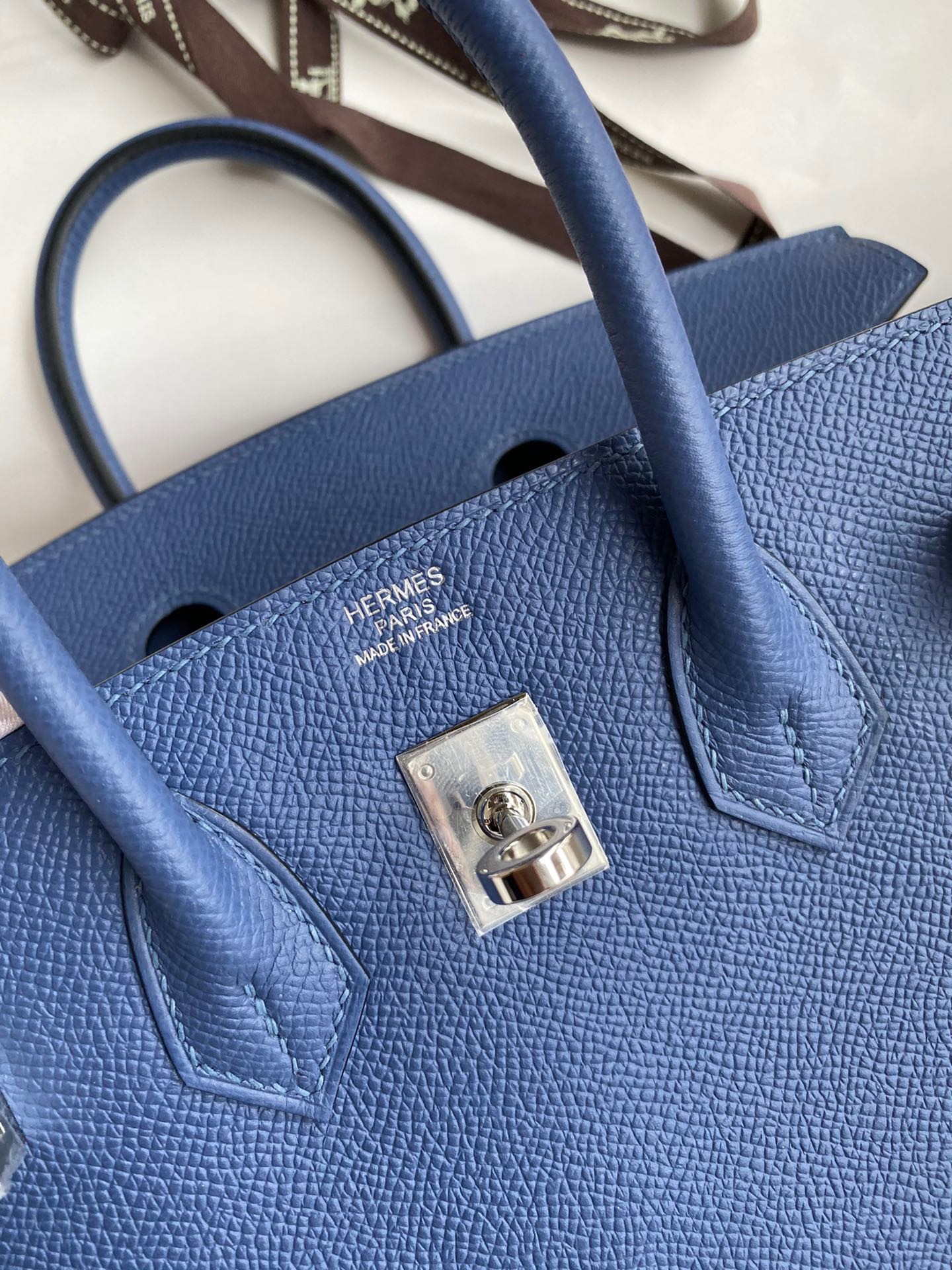 H**mes birkin 25 retourne handmade bag in blue agate epsom calfskin