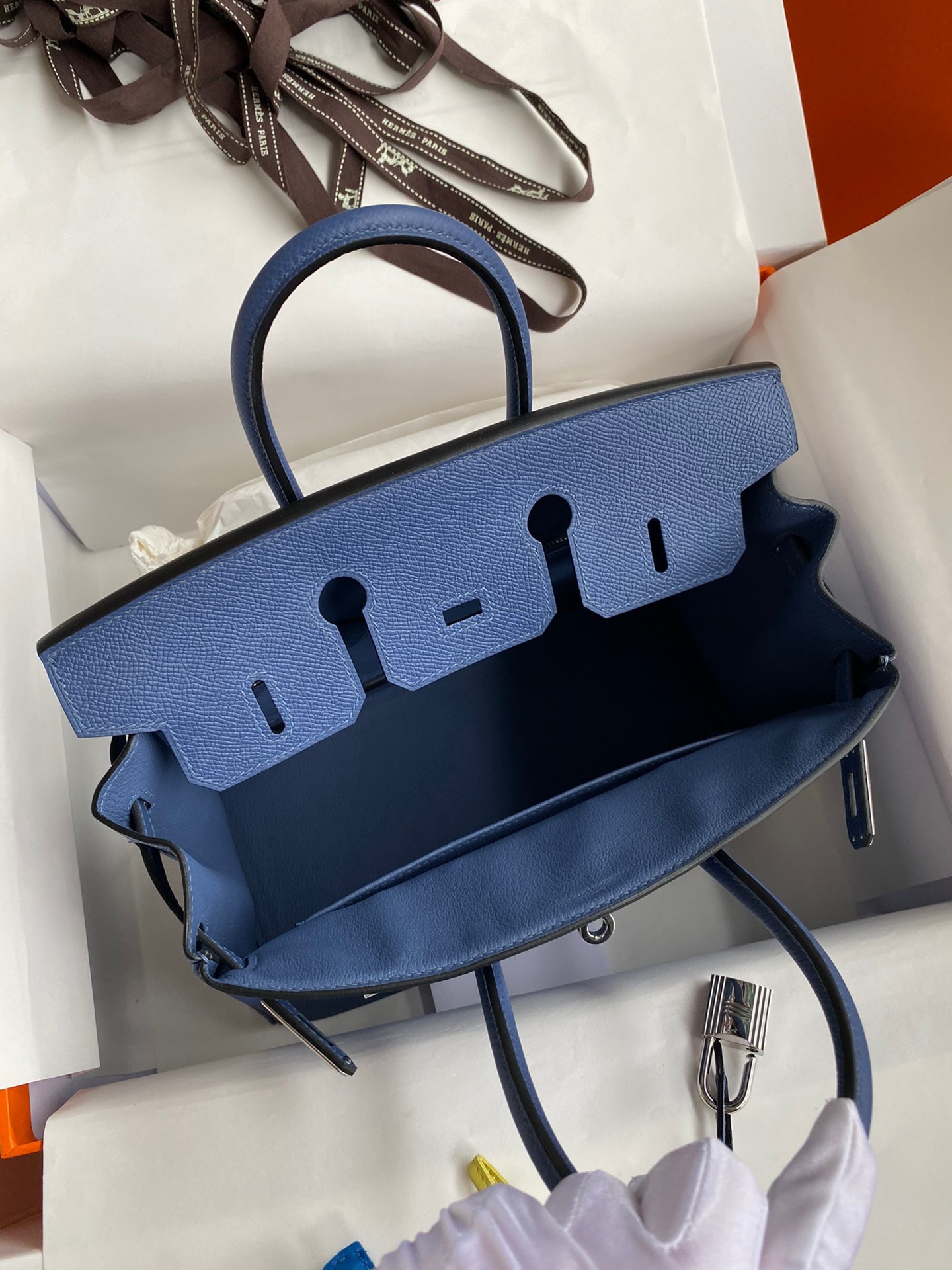 H**mes birkin 25 retourne handmade bag in blue agate epsom calfskin
