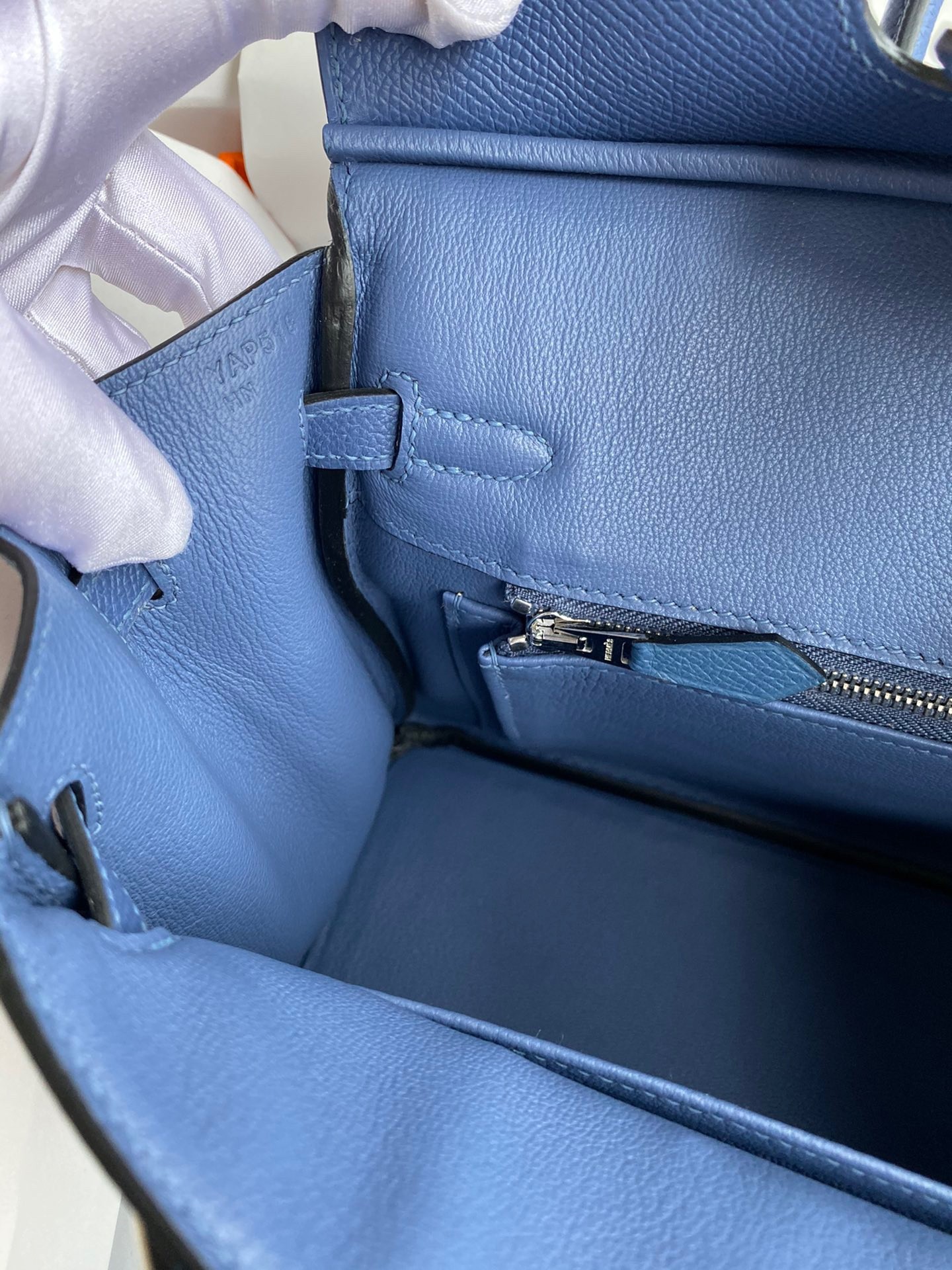 H**mes birkin 25 retourne handmade bag in blue agate epsom calfskin