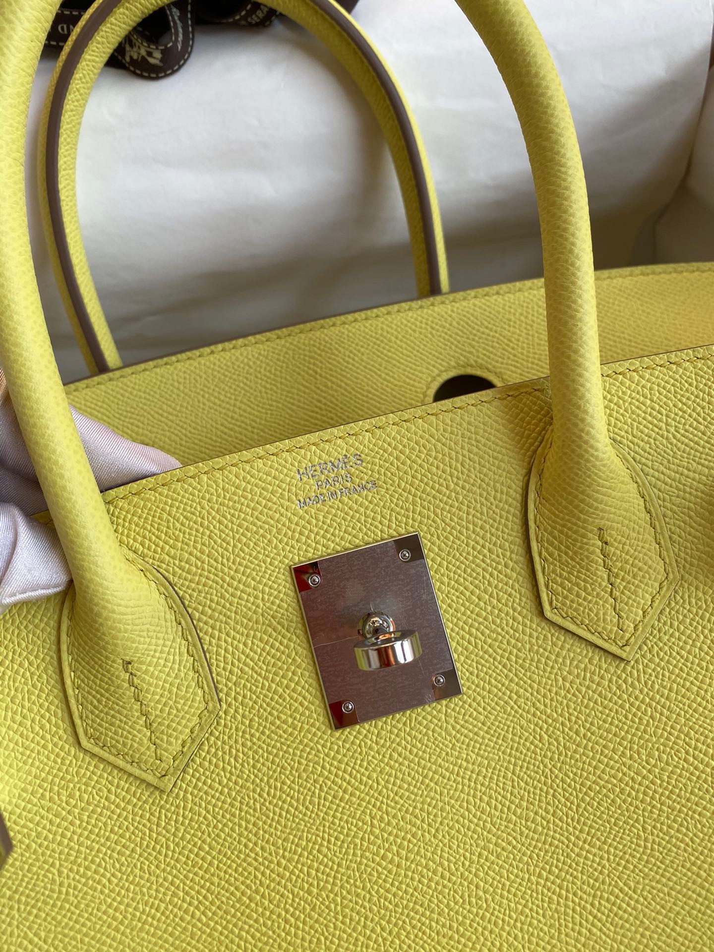 H**mes birkin 25 retourne handmade bag in lime epsom calfskin