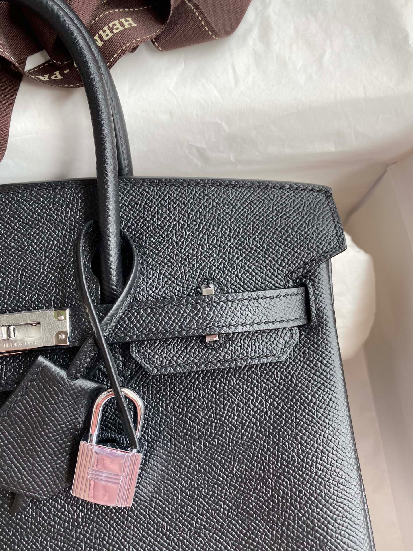 H**mes birkin 25 retourne handmade bag in black epsom calfskin
