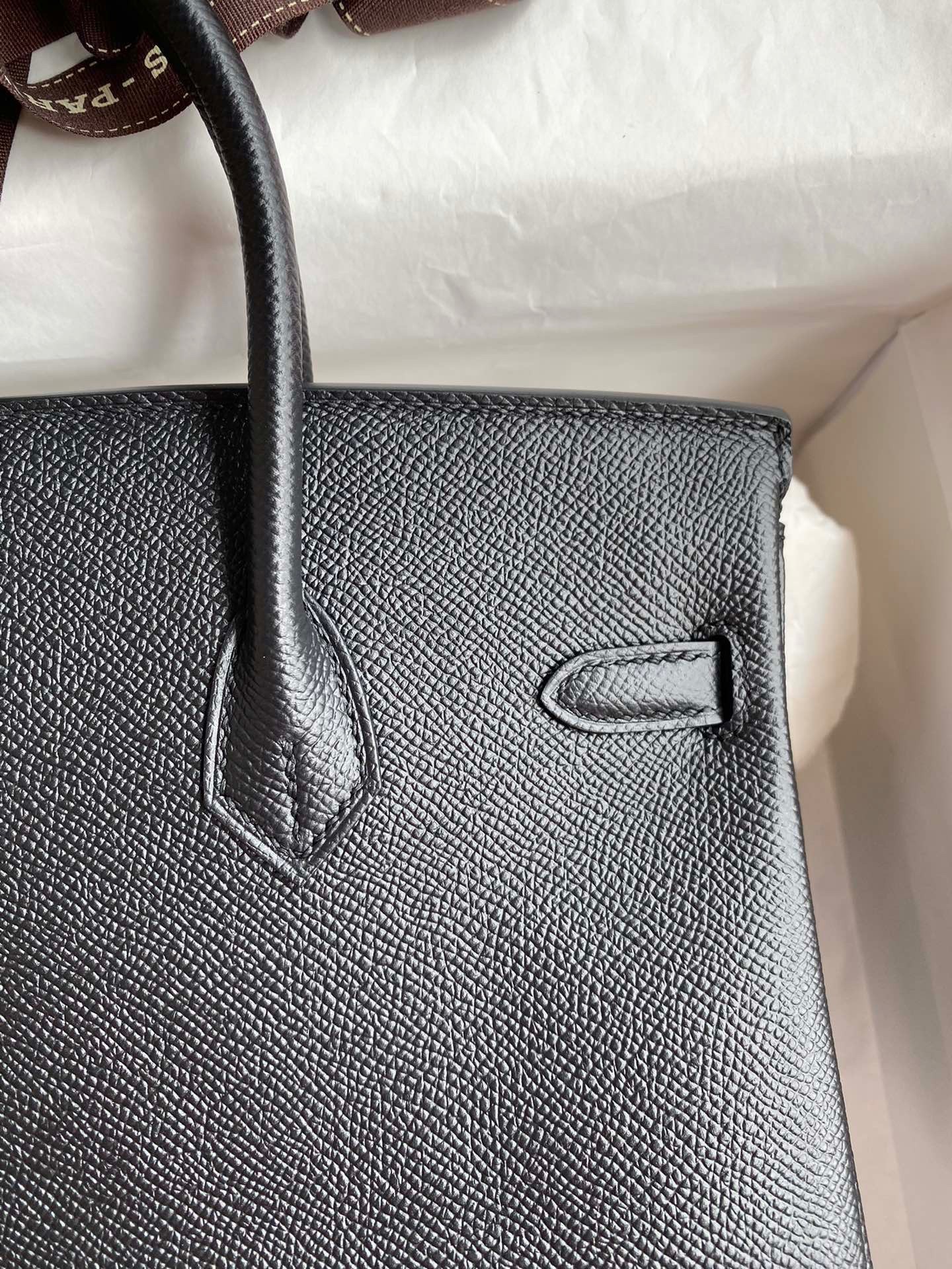 H**mes birkin 25 retourne handmade bag in black epsom calfskin