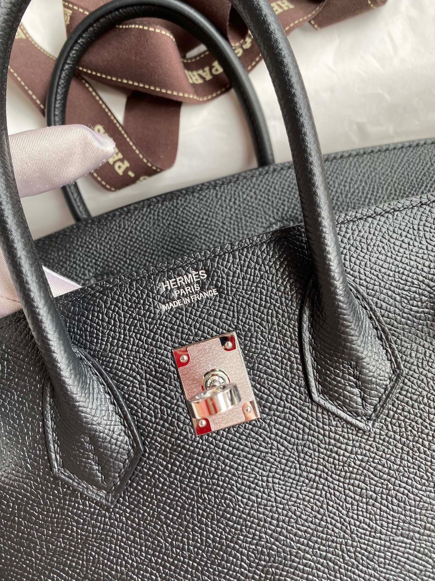 H**mes birkin 25 retourne handmade bag in black epsom calfskin