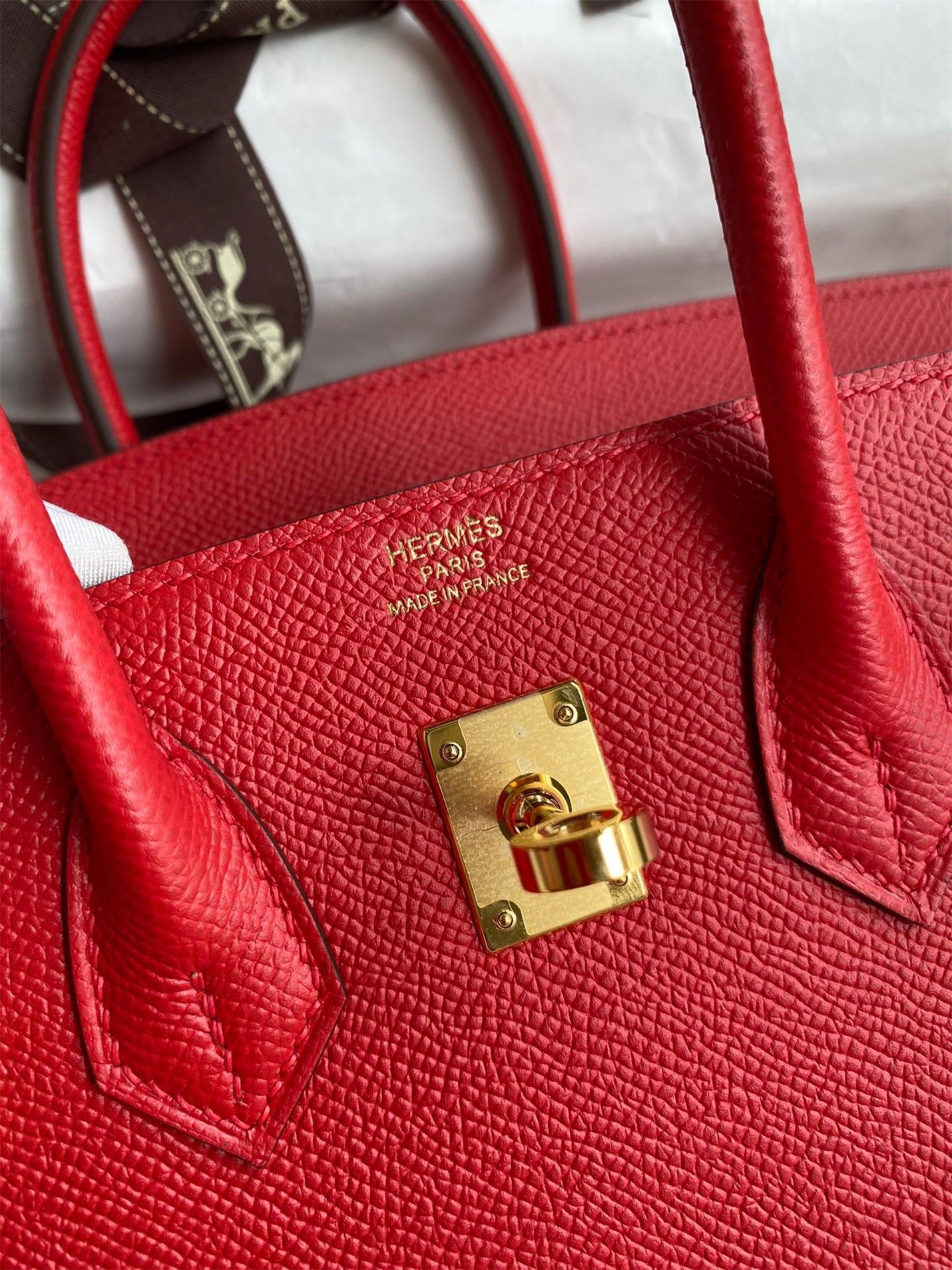 H**mes birkin 25 retourne handmade bag in red epsom calfskin