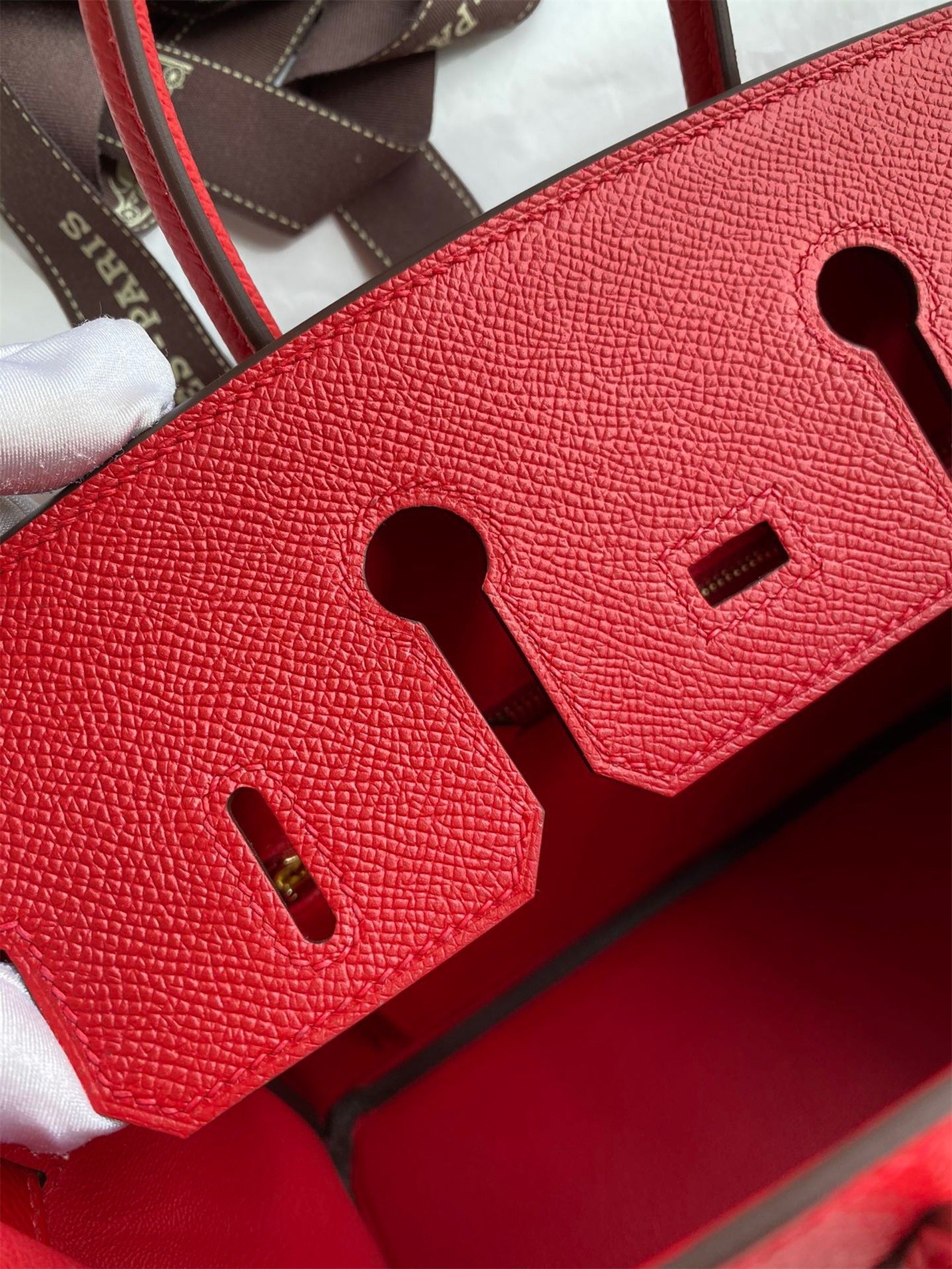 H**mes birkin 25 retourne handmade bag in red epsom calfskin