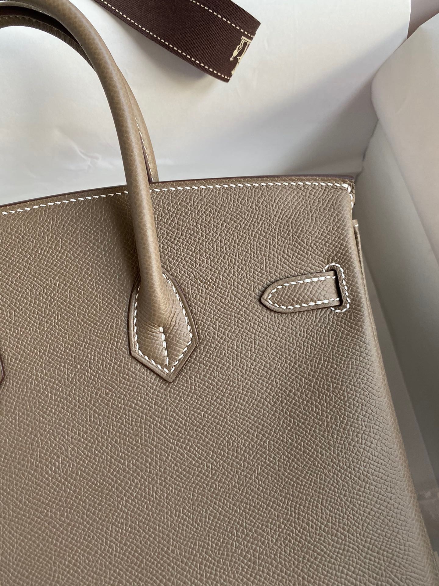 H**mes birkin 25 retourne handmade bag in taupe epsom calfskin
