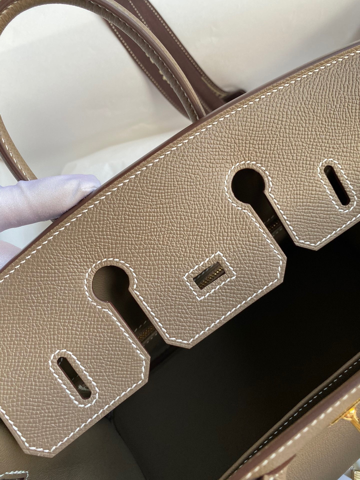 H**mes birkin 25 retourne handmade bag in taupe epsom calfskin