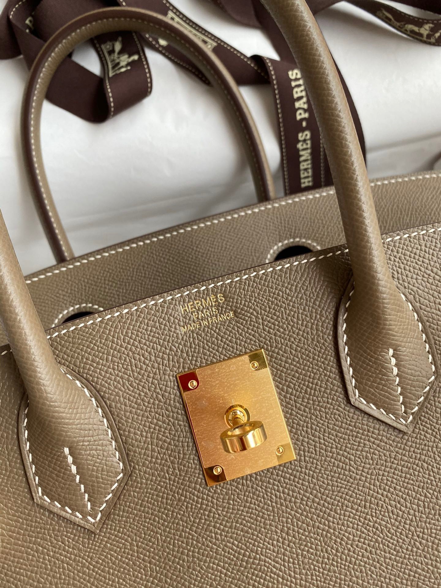 H**mes birkin 25 retourne handmade bag in taupe epsom calfskin