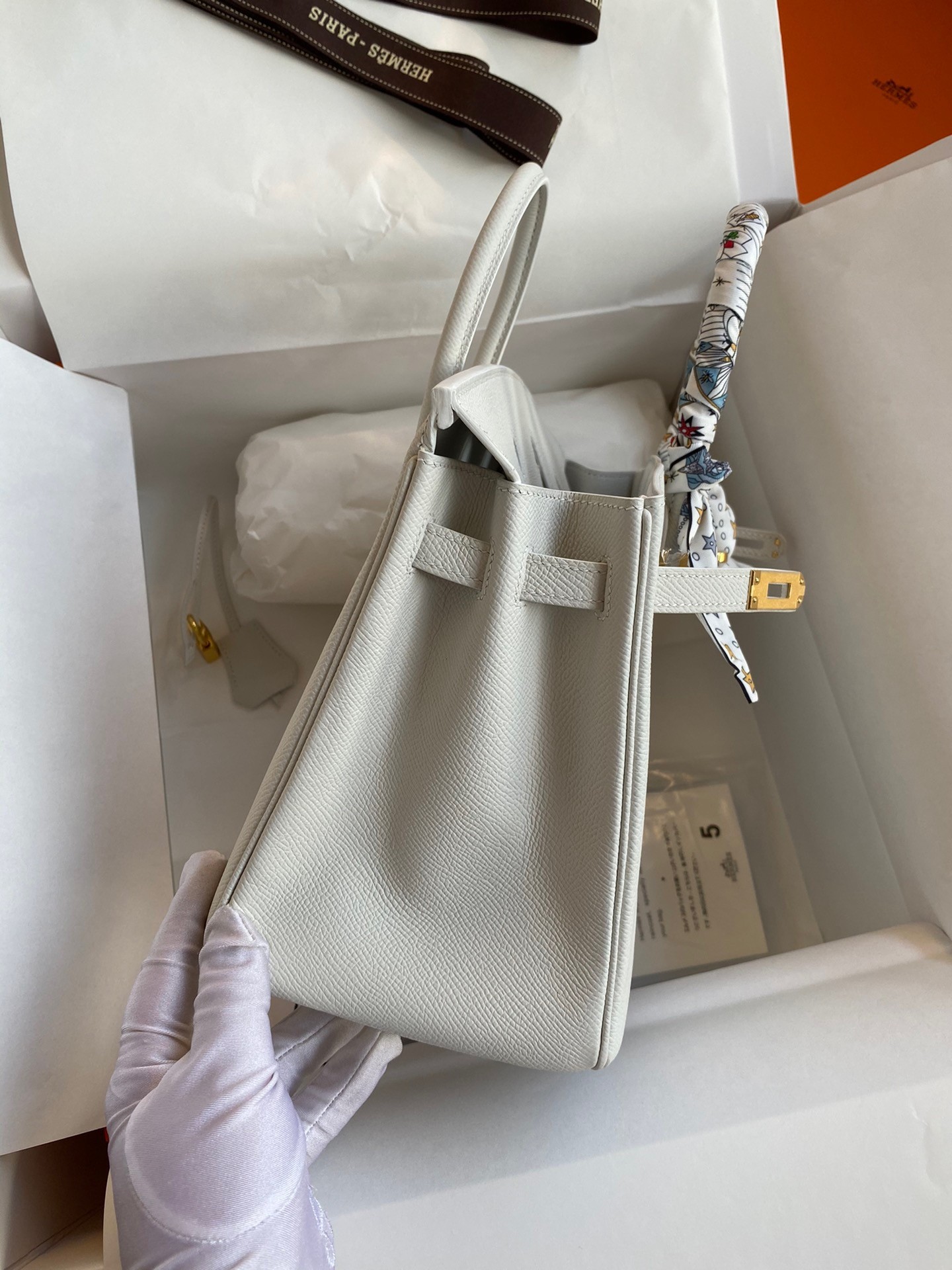 H**mes birkin 25 retourne handmade bag in white epsom calfskin