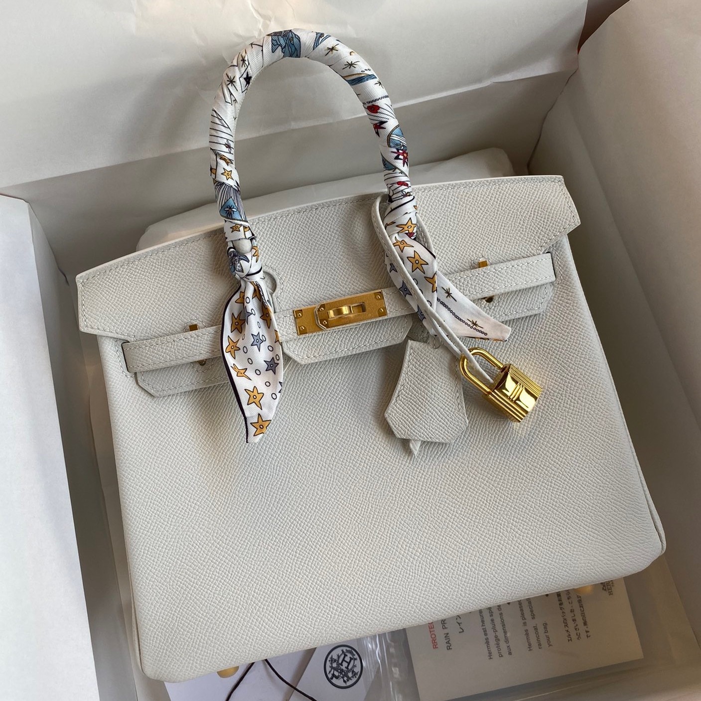 H**mes birkin 25 retourne handmade bag in white epsom calfskin