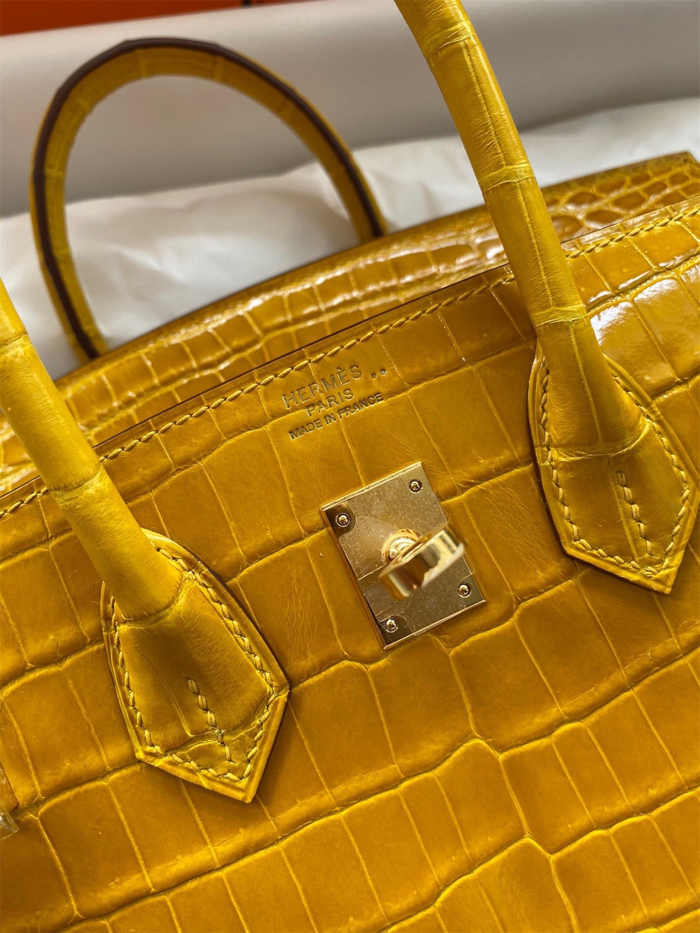 H**mes birkin 25 handmade bag in yellow crocodile niloticus shiny skin