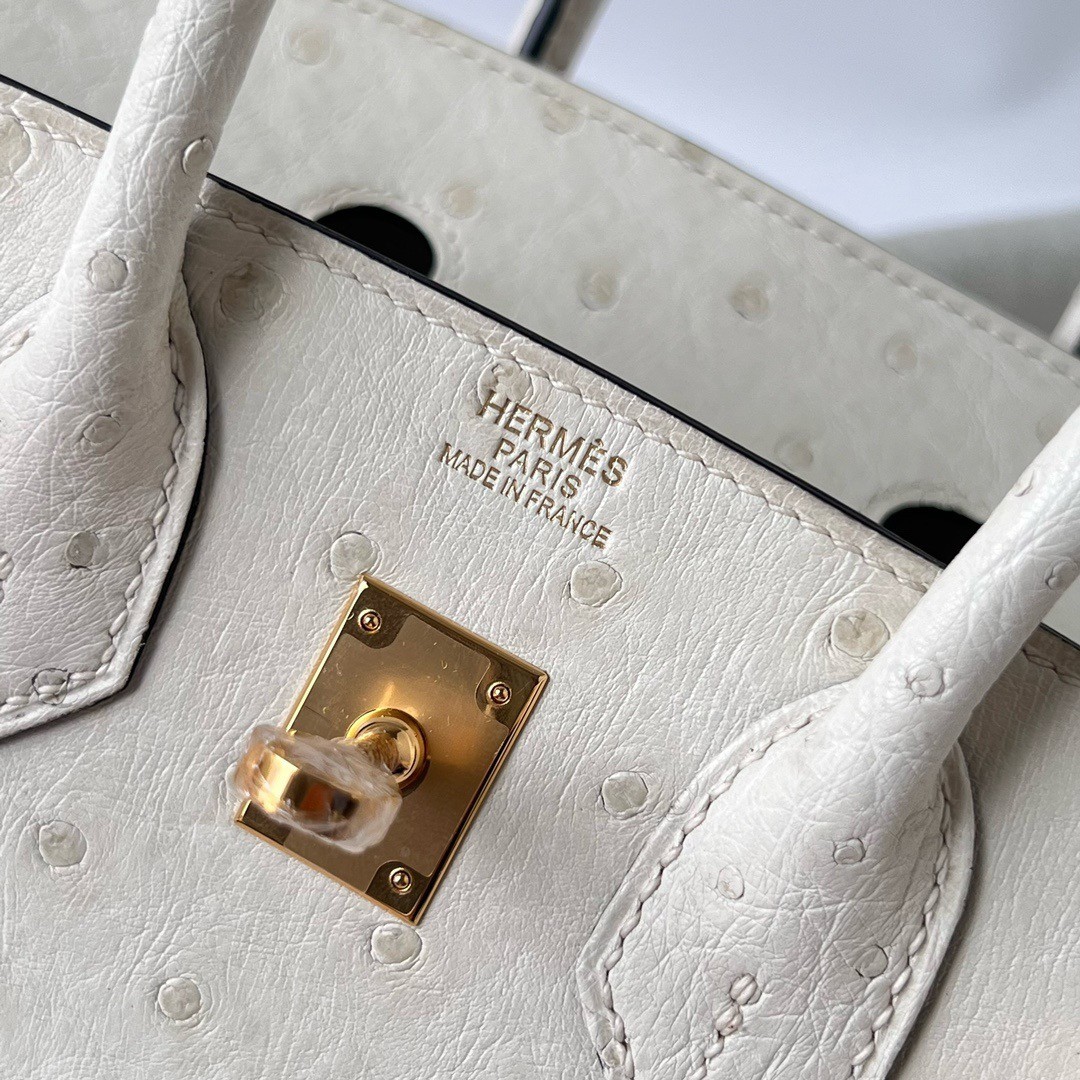 H**mes birkin 25 retourne handmade bag in beton ostrich leather