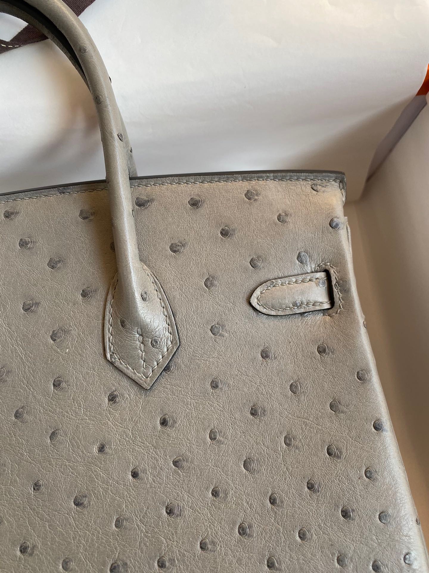 H**mes birkin 25 retourne handmade bag in gris tourterelle ostrich leather