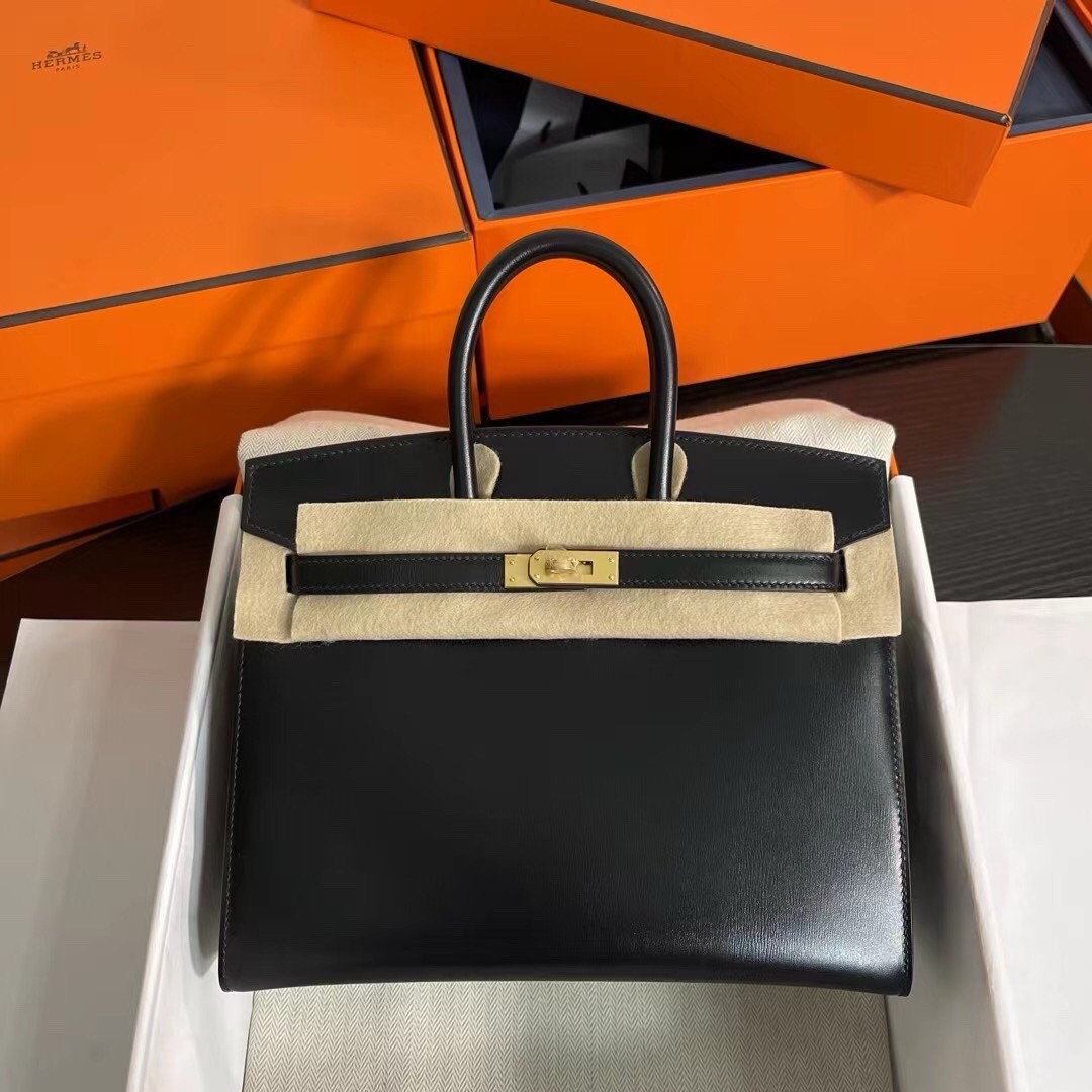 H**mes birkin 25 sellier handmade bag in black box calfskin