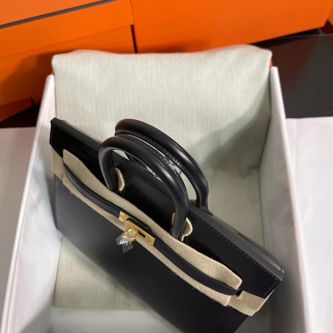 H**mes birkin 25 sellier handmade bag in black box calfskin