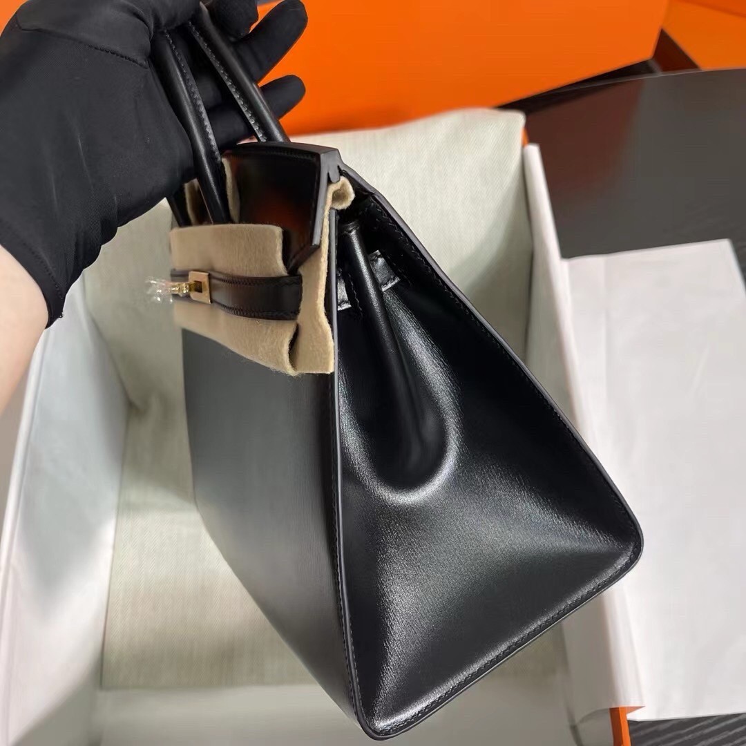 H**mes birkin 25 sellier handmade bag in black box calfskin