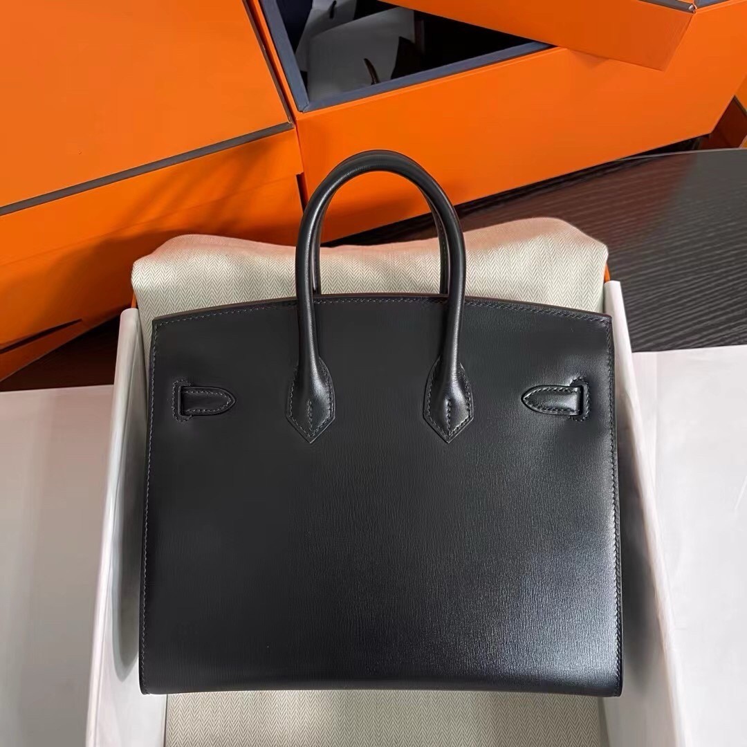 H**mes birkin 25 sellier handmade bag in black box calfskin
