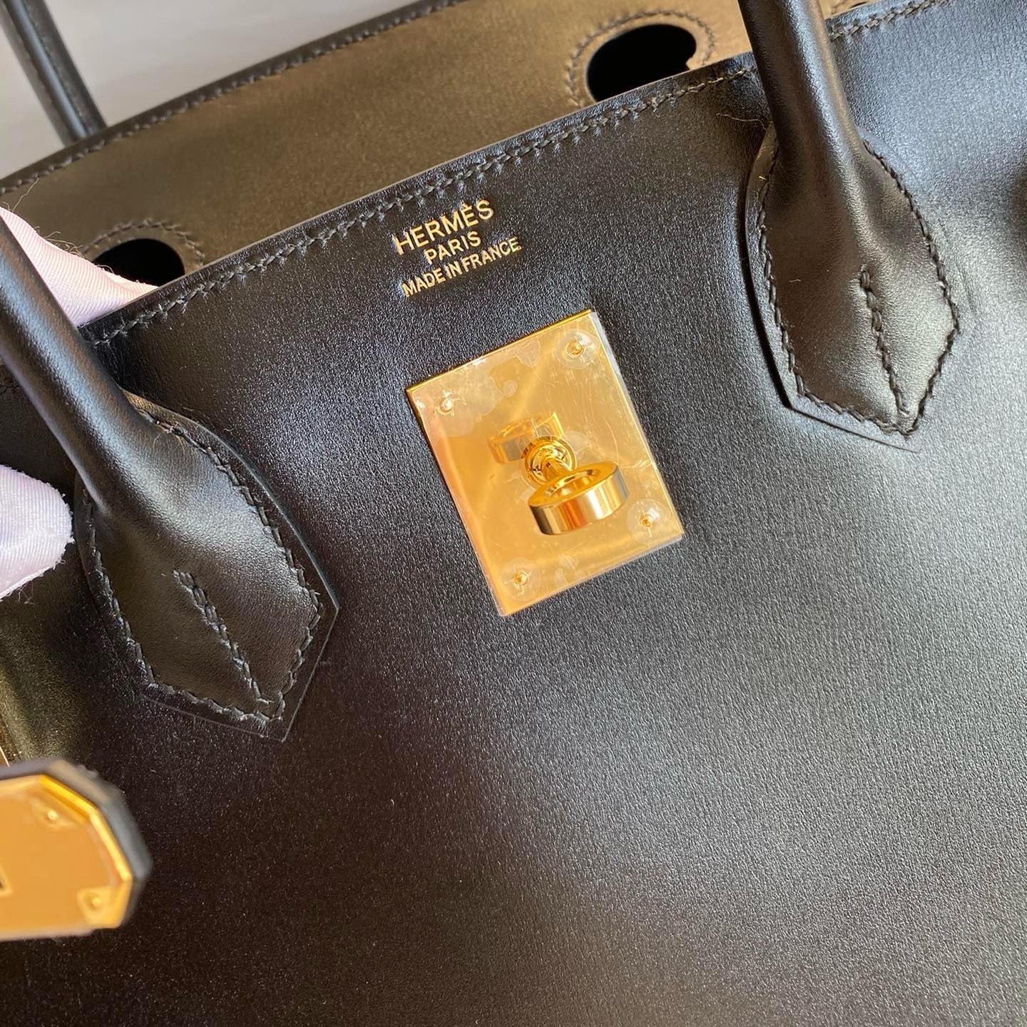 H**mes birkin 25 sellier handmade bag in black box calfskin