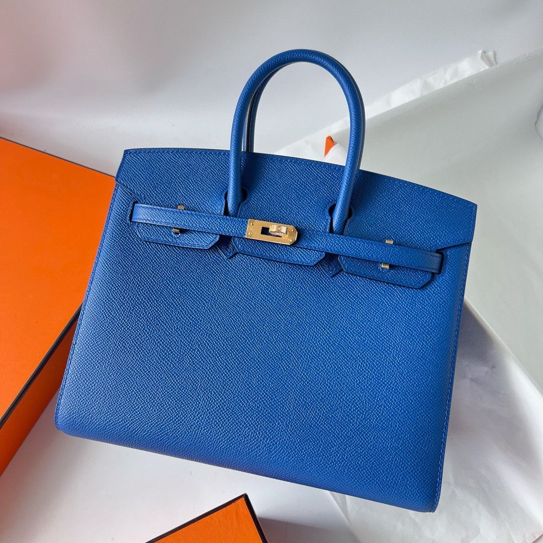H**mes birkin 25 sellier handmade bag in blue france epsom calfskin