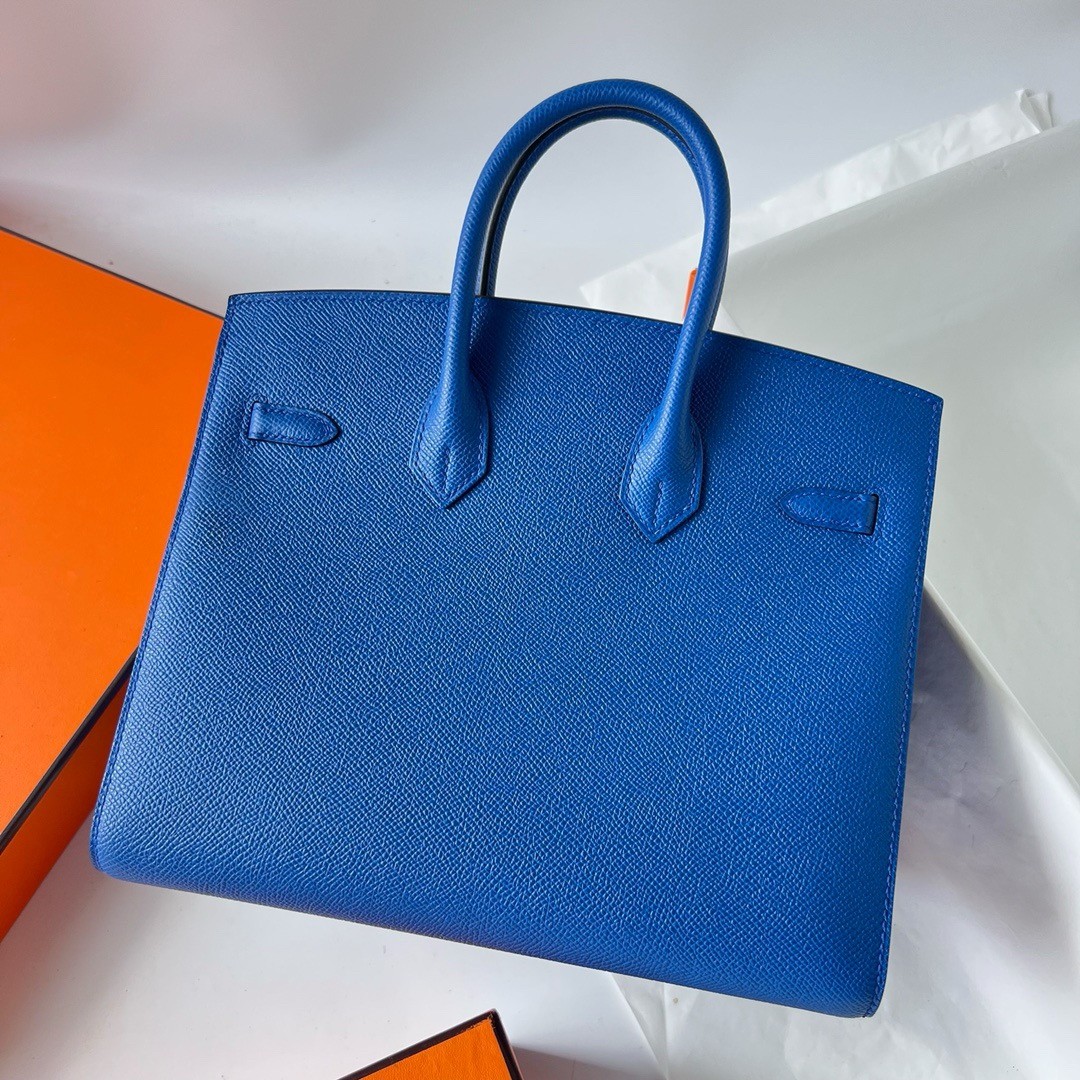 H**mes birkin 25 sellier handmade bag in blue france epsom calfskin