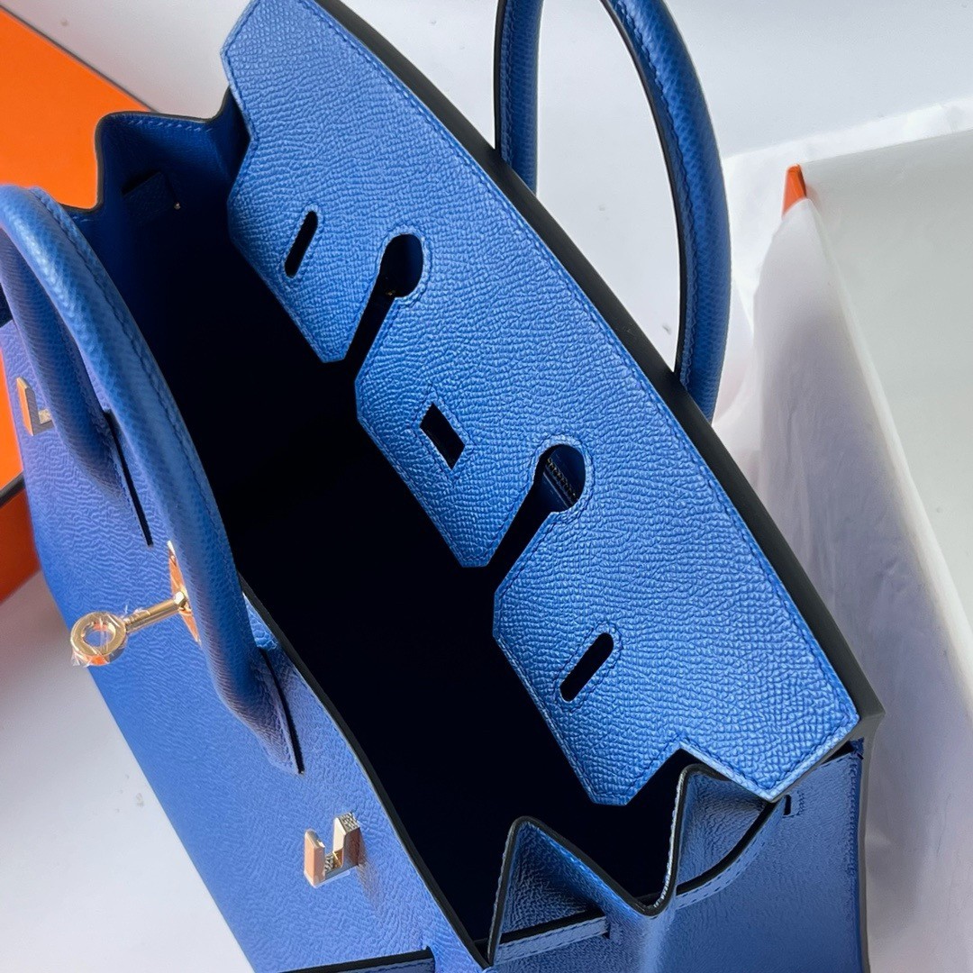 H**mes birkin 25 sellier handmade bag in blue france epsom calfskin
