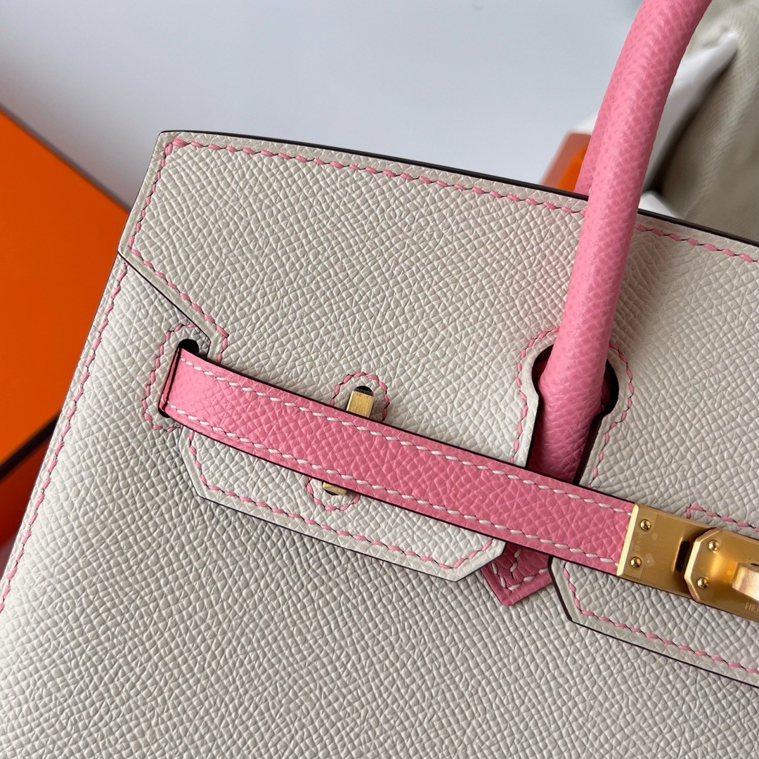H**mes hss birkin 25 sellier bag in craie and rose confetti epsom calfskin