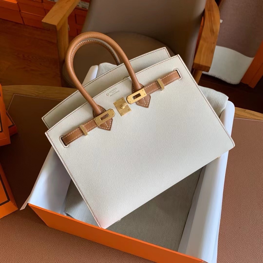 H**mes hss birkin 25 sellier bag in craie and gold epsom calfskin
