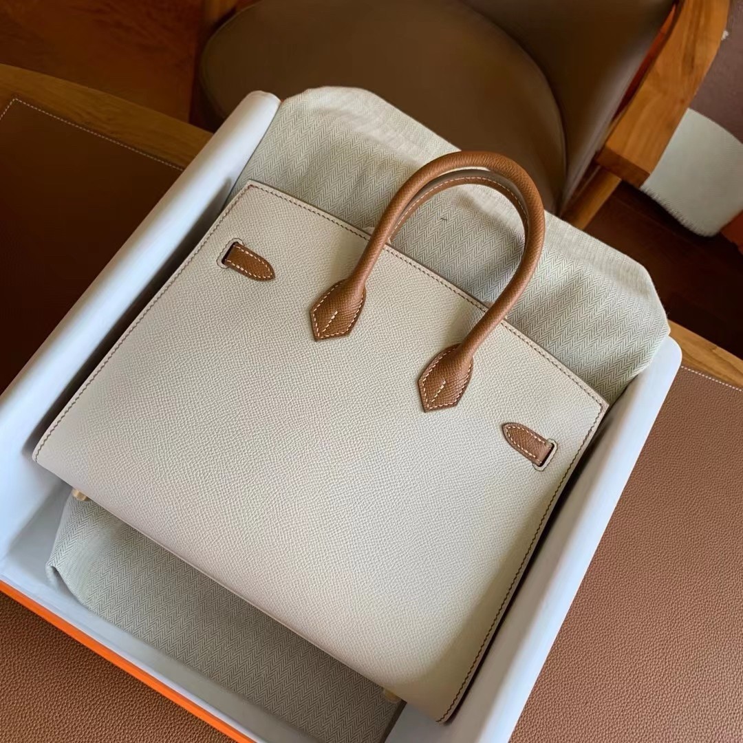 H**mes hss birkin 25 sellier bag in craie and gold epsom calfskin