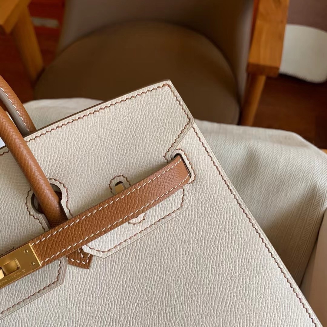 H**mes hss birkin 25 sellier bag in craie and gold epsom calfskin