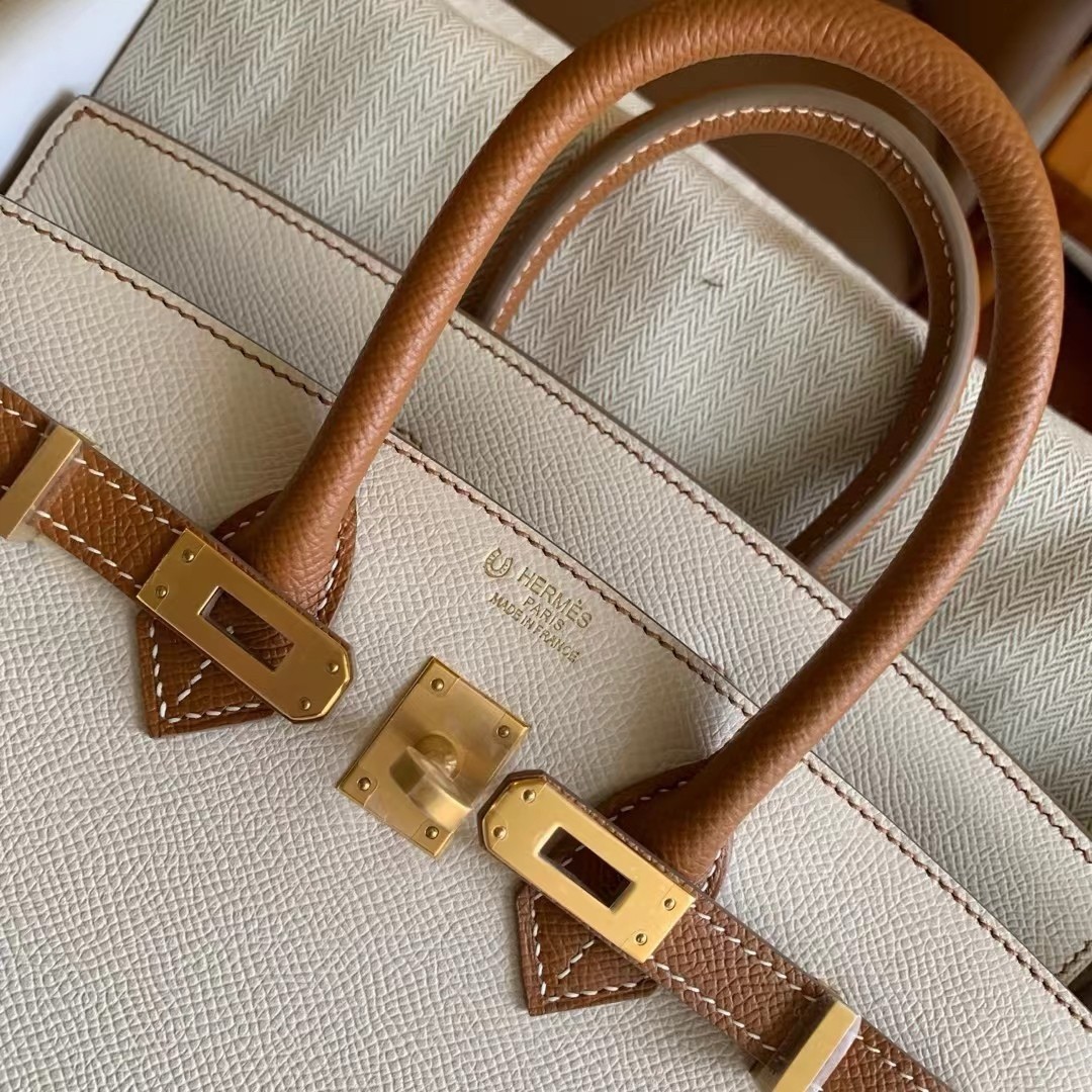 H**mes hss birkin 25 sellier bag in craie and gold epsom calfskin