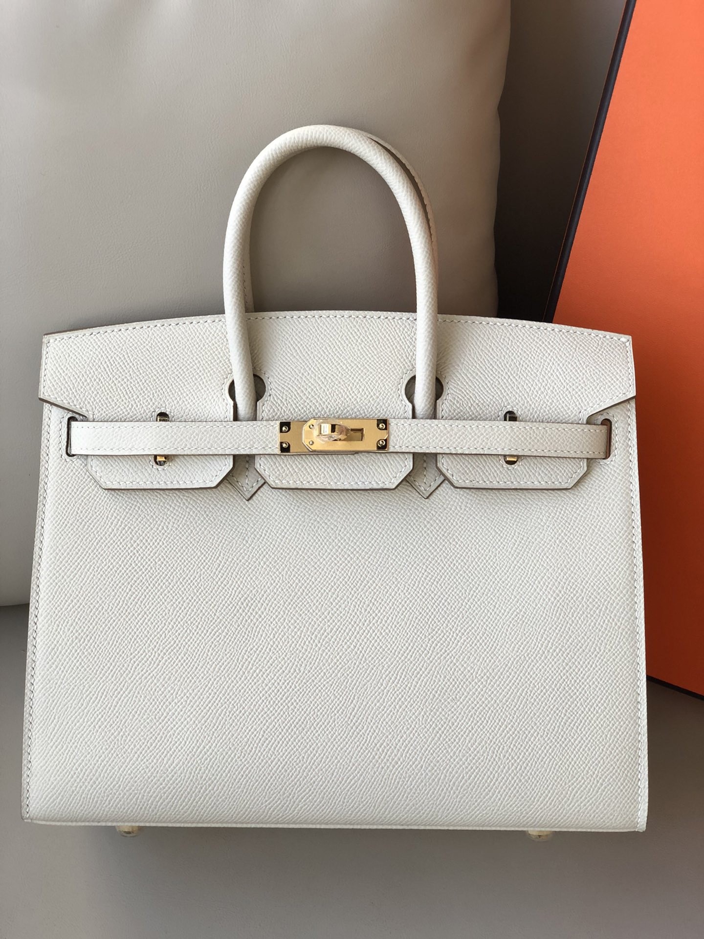 H**mes birkin 25 sellier handmade bag in craie epsom calfskin